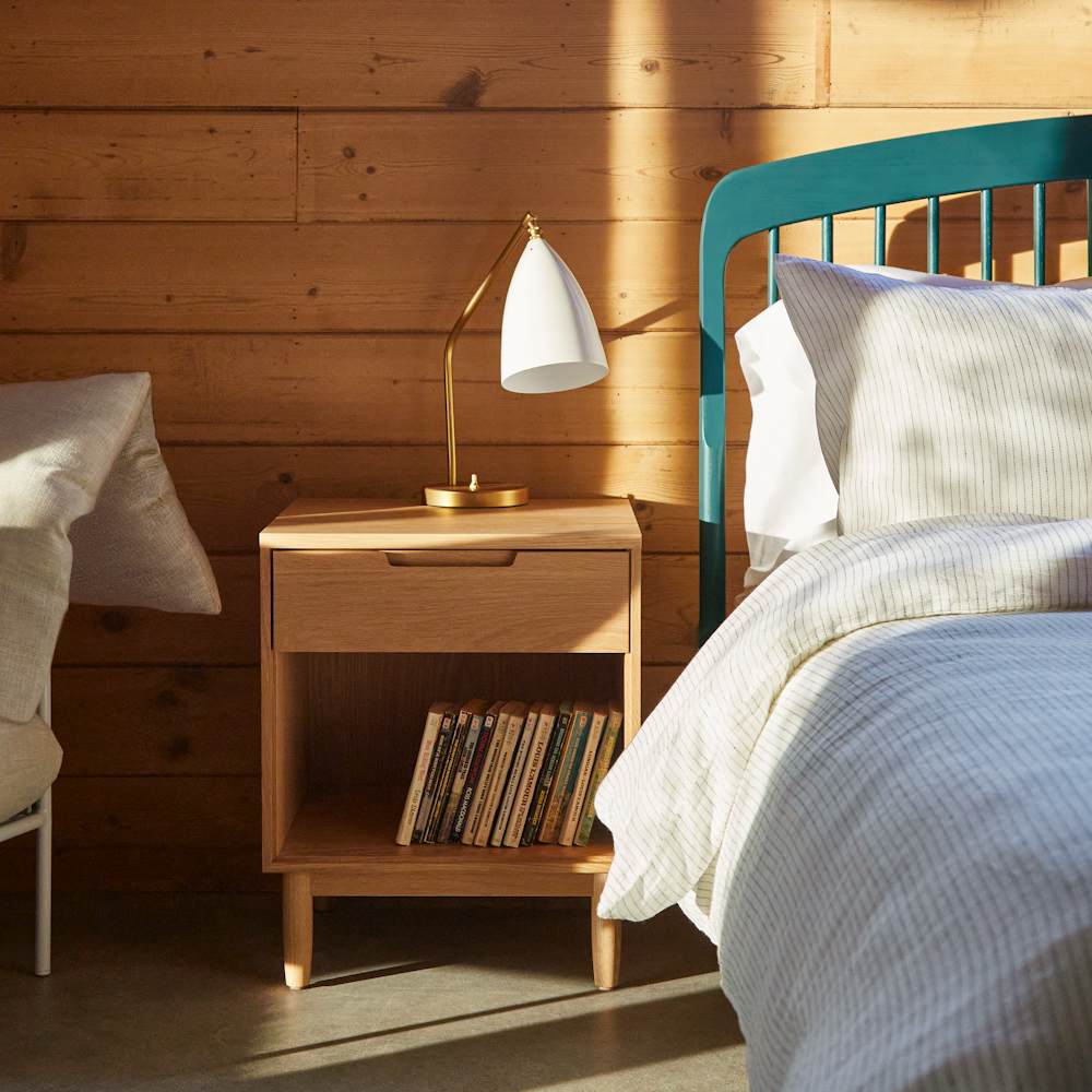 Raleigh Bedside Table and Grasshopper Table Lamp