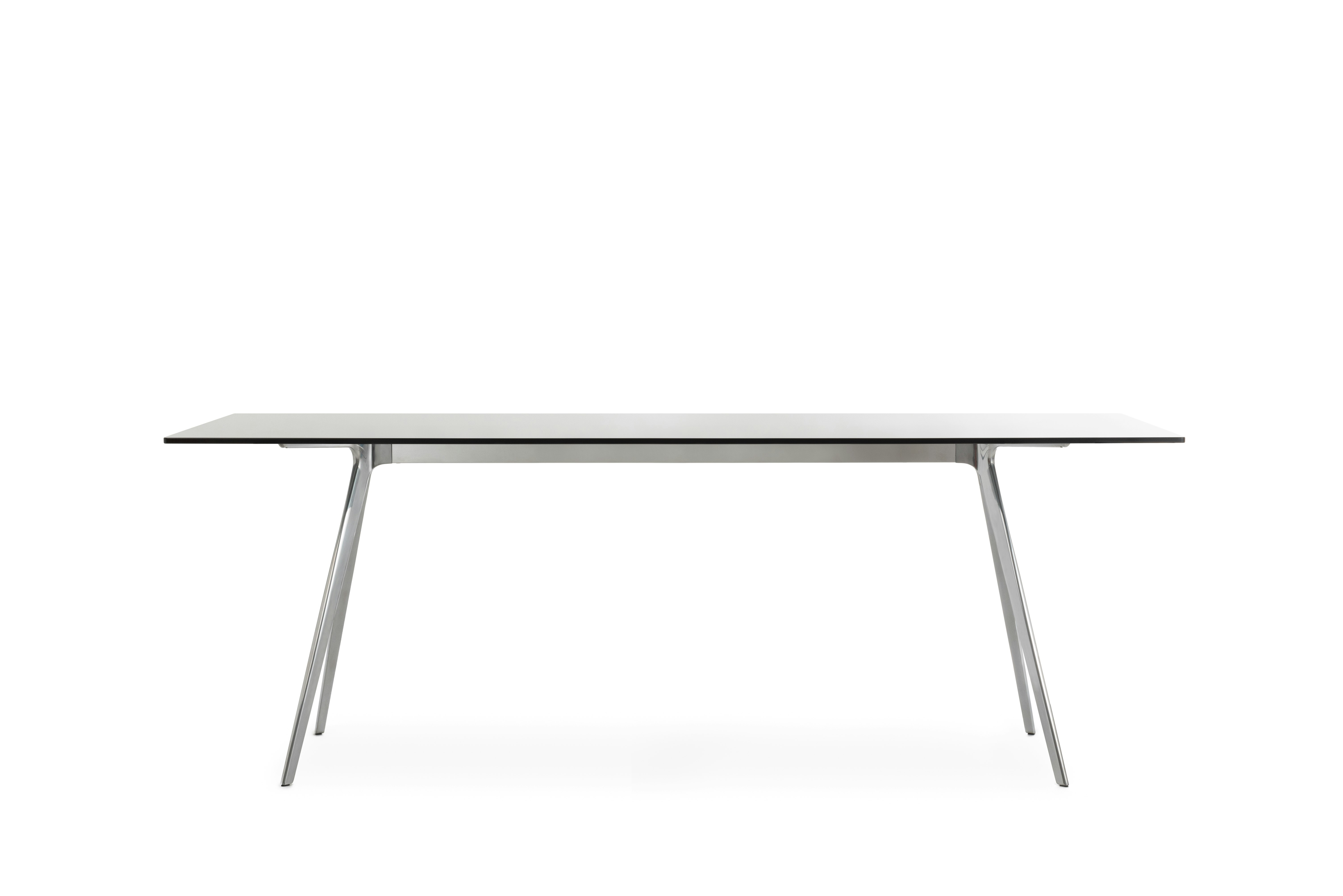 Baguette Table - 33 x 80,  Smoke Grey Glass and Polished Aluminum