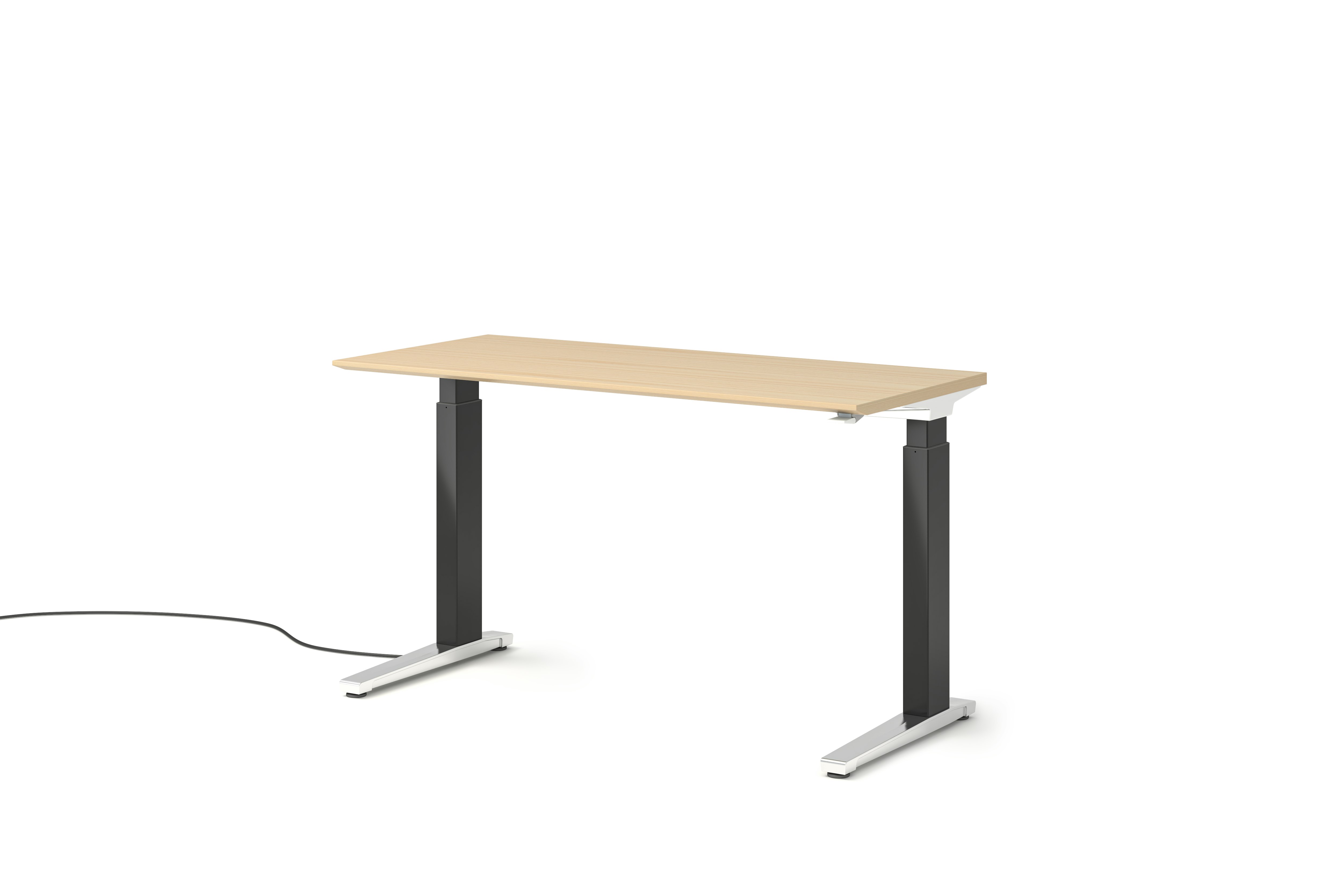 Renew Sit-To-Stand Desk - 23x52,  Veneer White Ash,  Graphite Satin,  Polished Aluminum,  Hidden Power