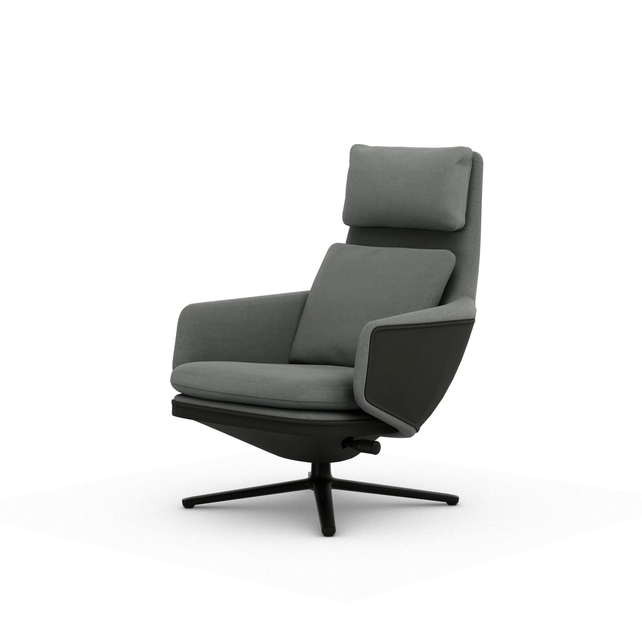 Grand Relax Lounge Chair - Dumet, Pebble Melange, Back Uph, Leather Forte, Umbra Grey, Basic Dark
