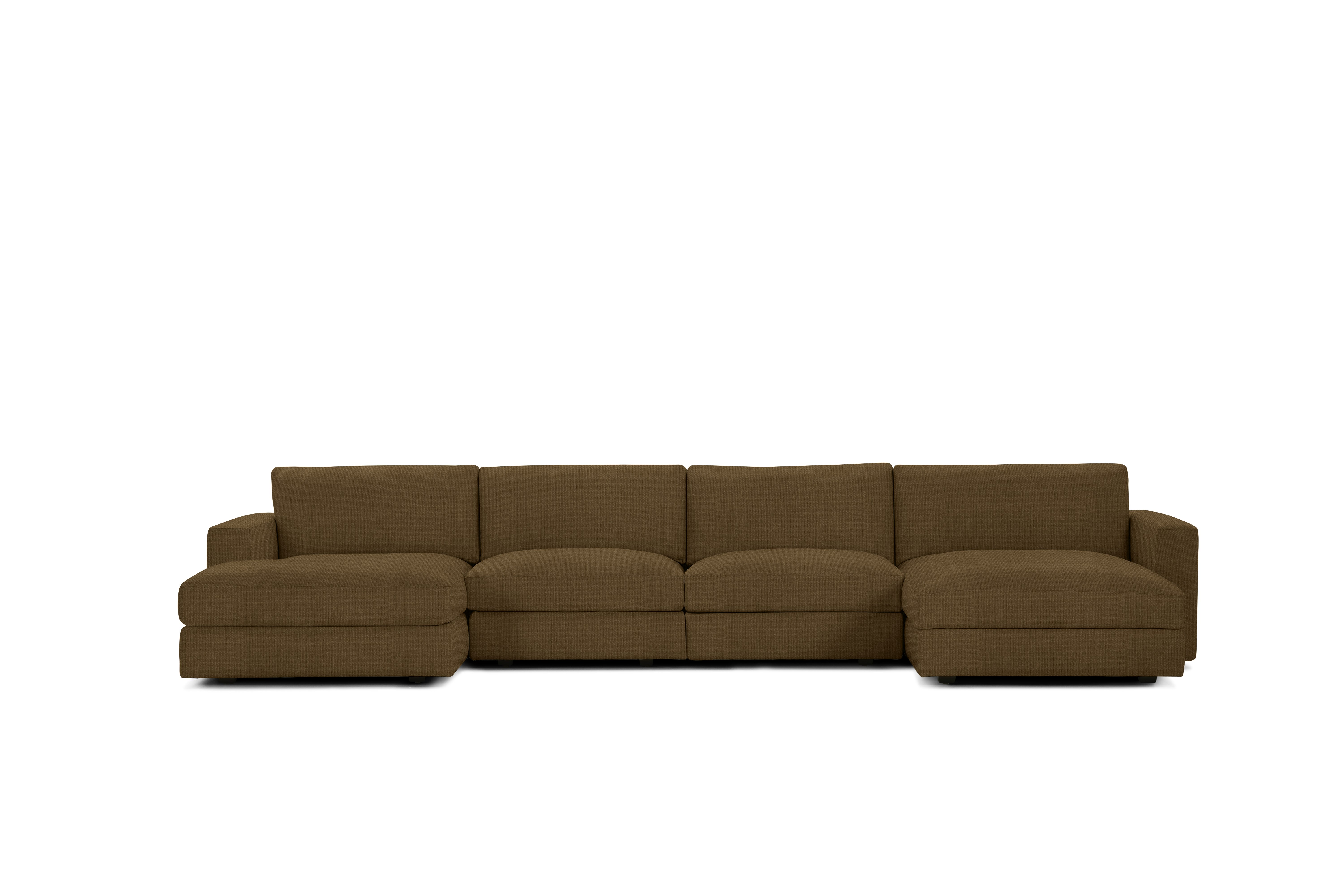 A Reid Sectional in Crypton Robusta, Walnut viewed from the front.