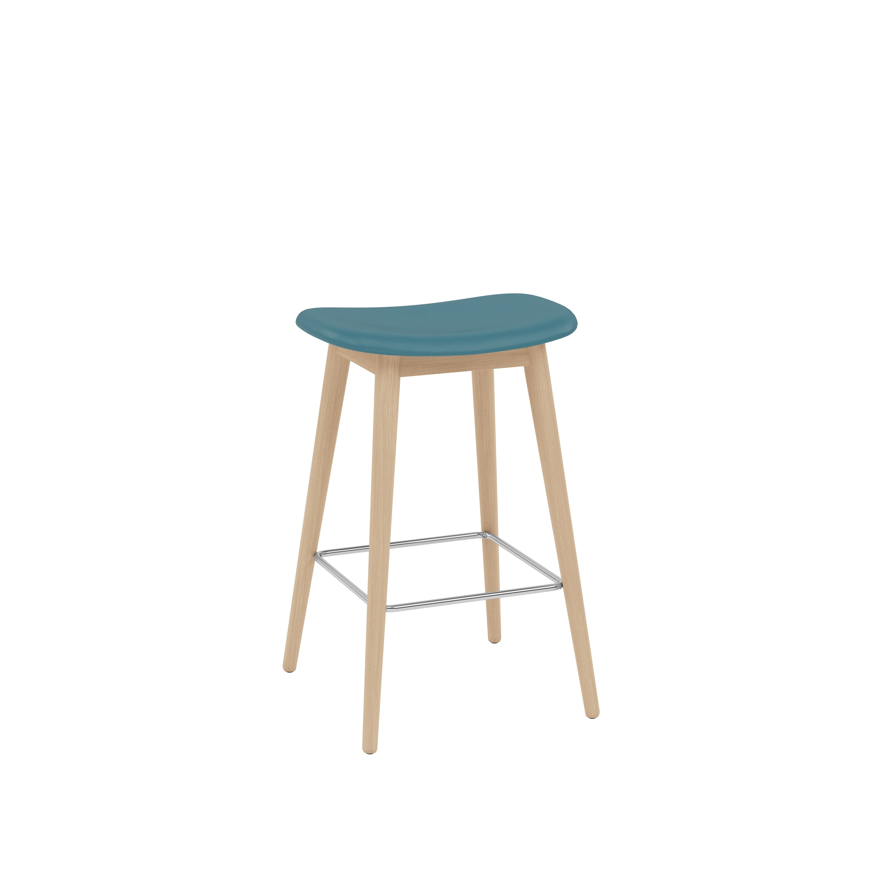Fiber Backless Counter Stool - Wood, Refine Leather, Turkis, Oak