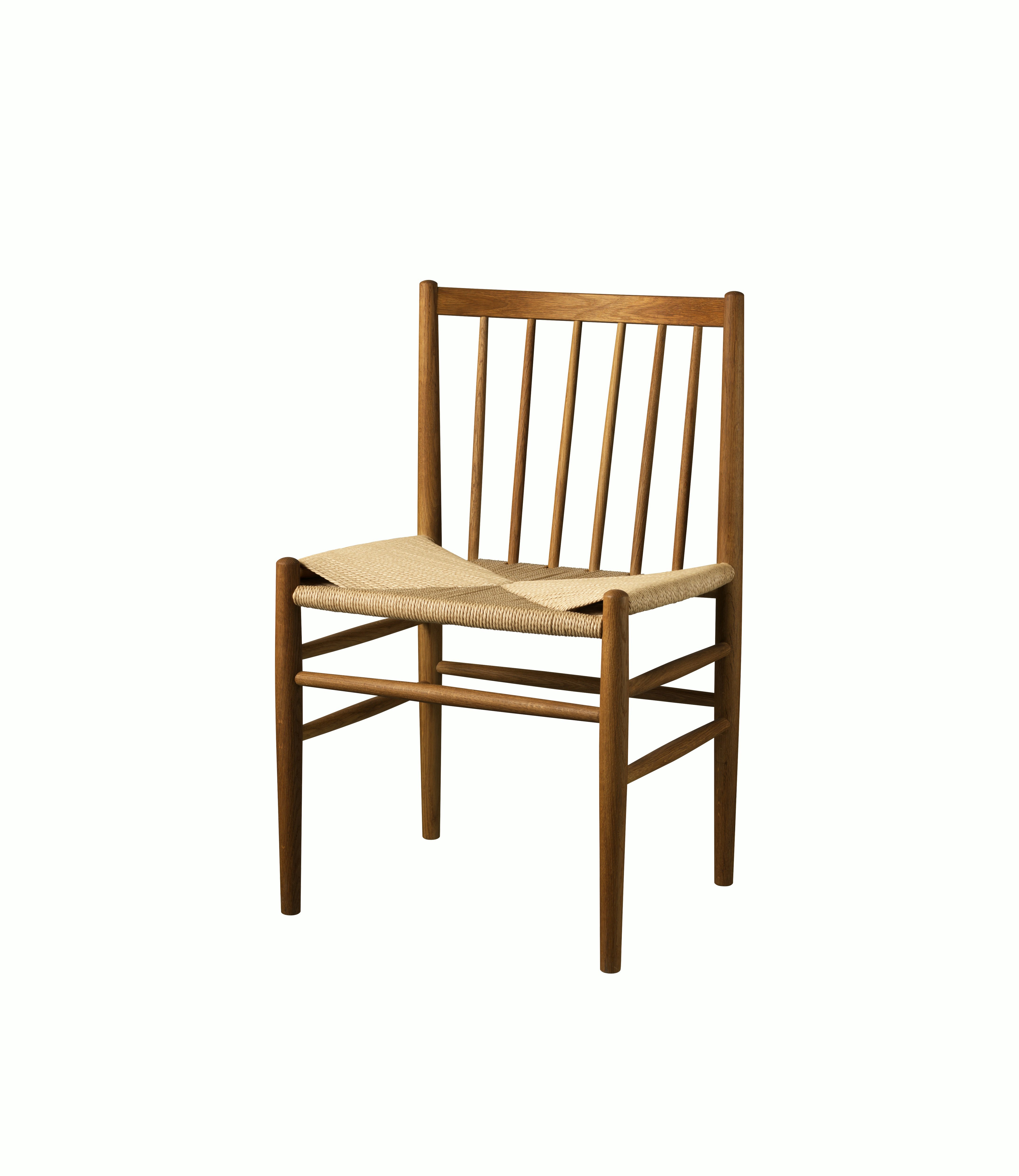 A J80 Side Chair in Smoked Oak viewed from an angle.