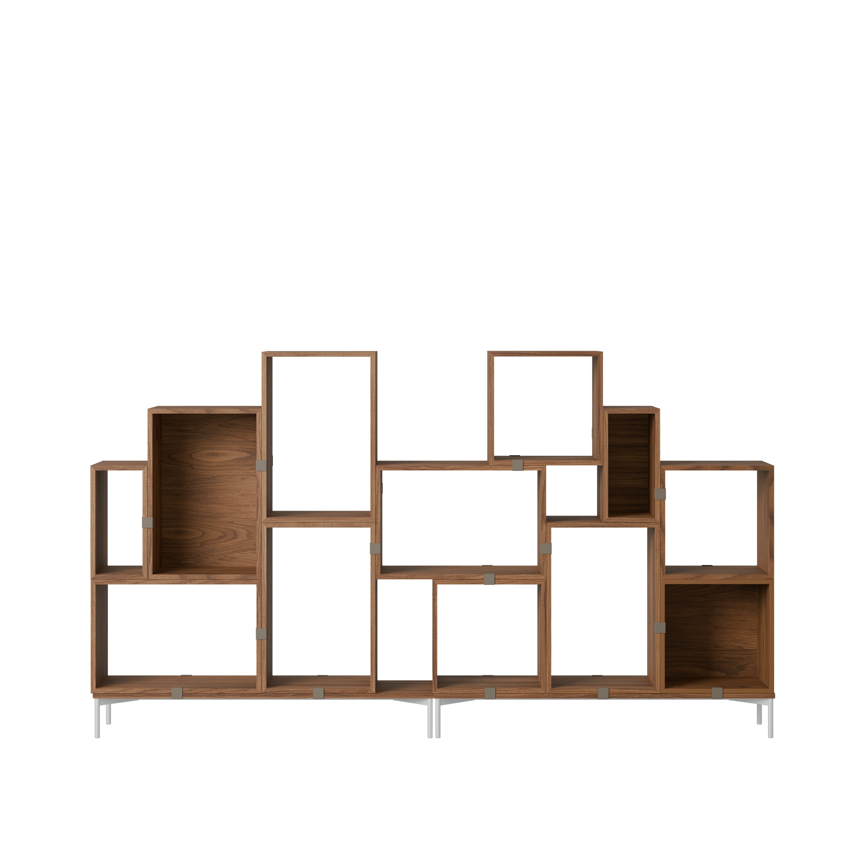 Stacked Storage Bookcase - Configuration 3, Walnut, Metal Legs
