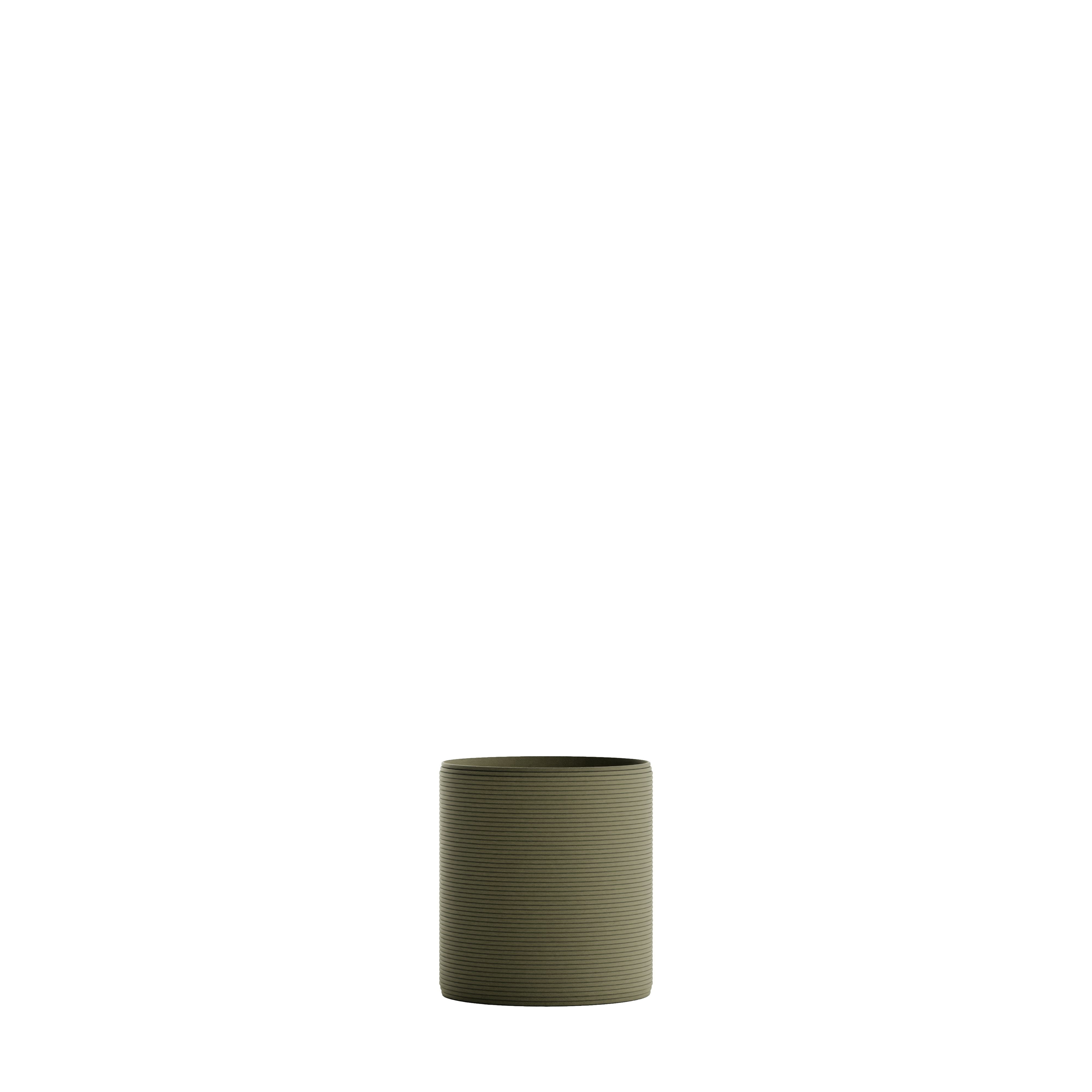 A Solana 3D Printed Concrete Planter in Mossy Glen Viewed from the front.