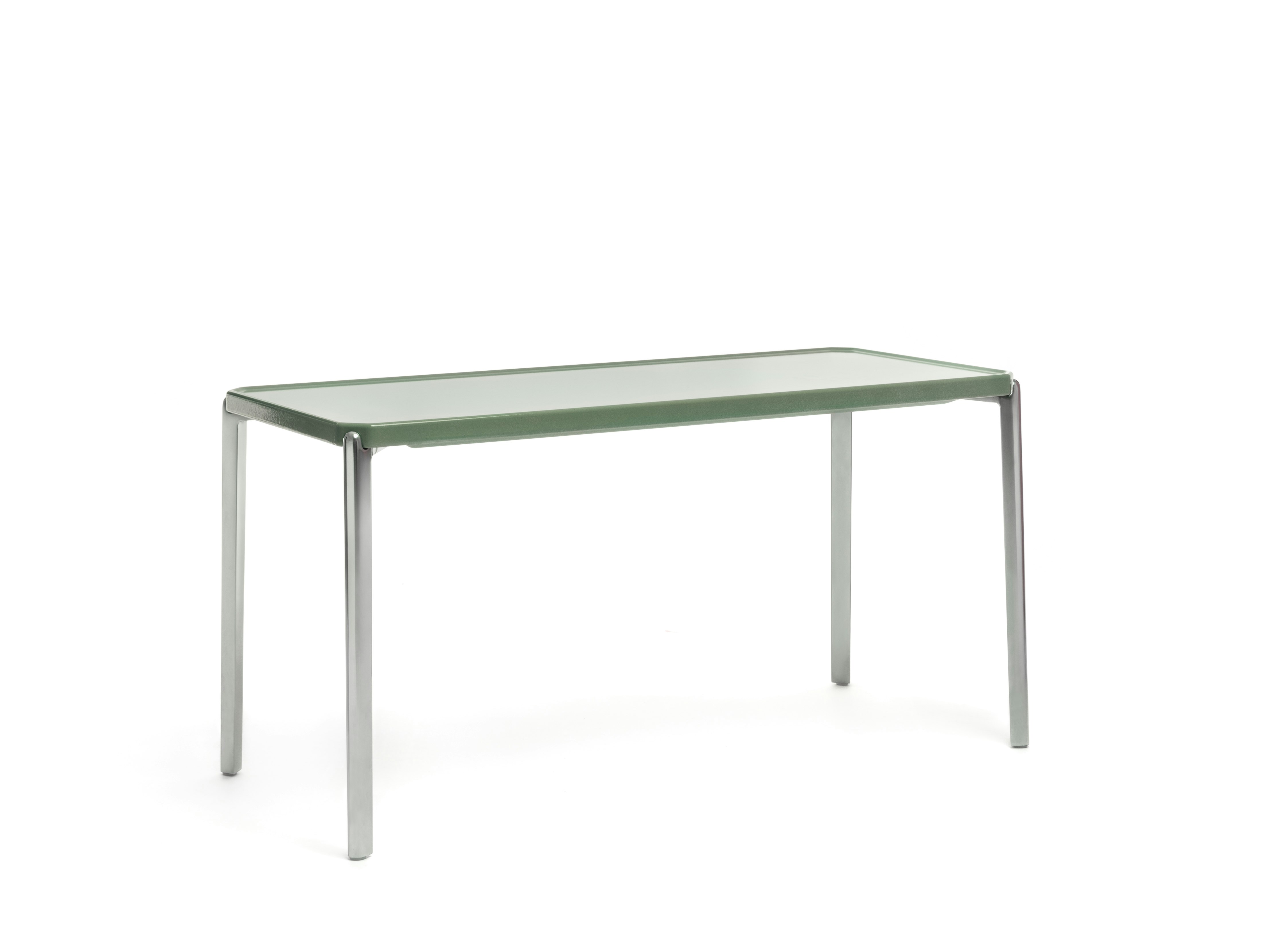 Tambour Table - 14.25In, Rectangular, Polished Aluminum, Green