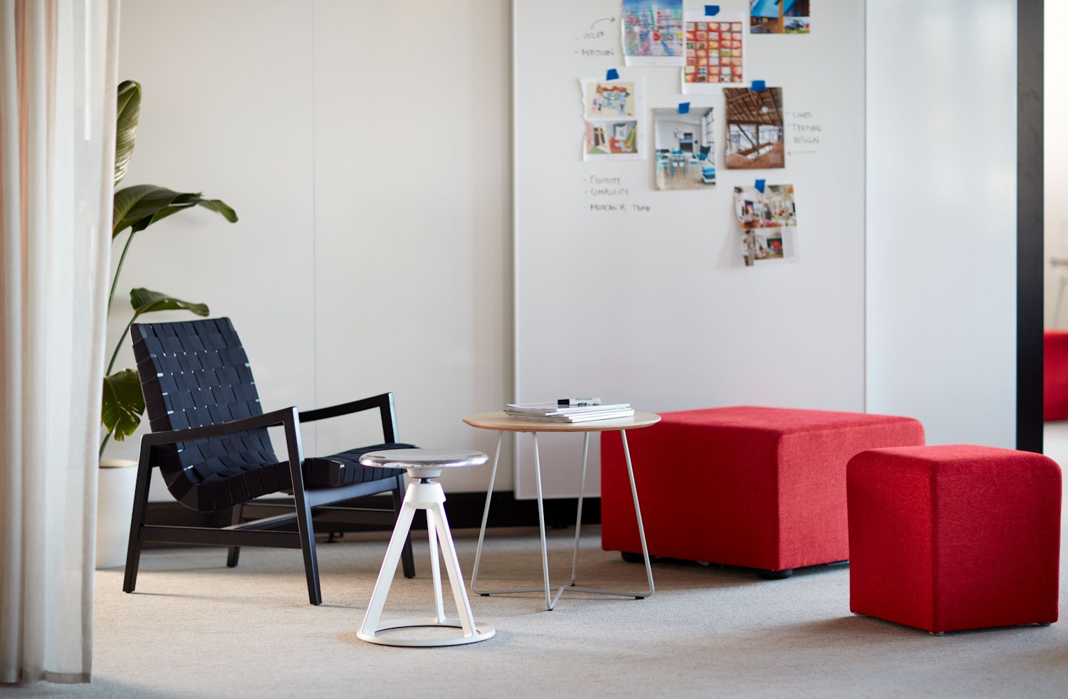 Rockwell Unscripted Creative wall sliding conversation board risom lounge chair piton stool occasional side table k. lounge