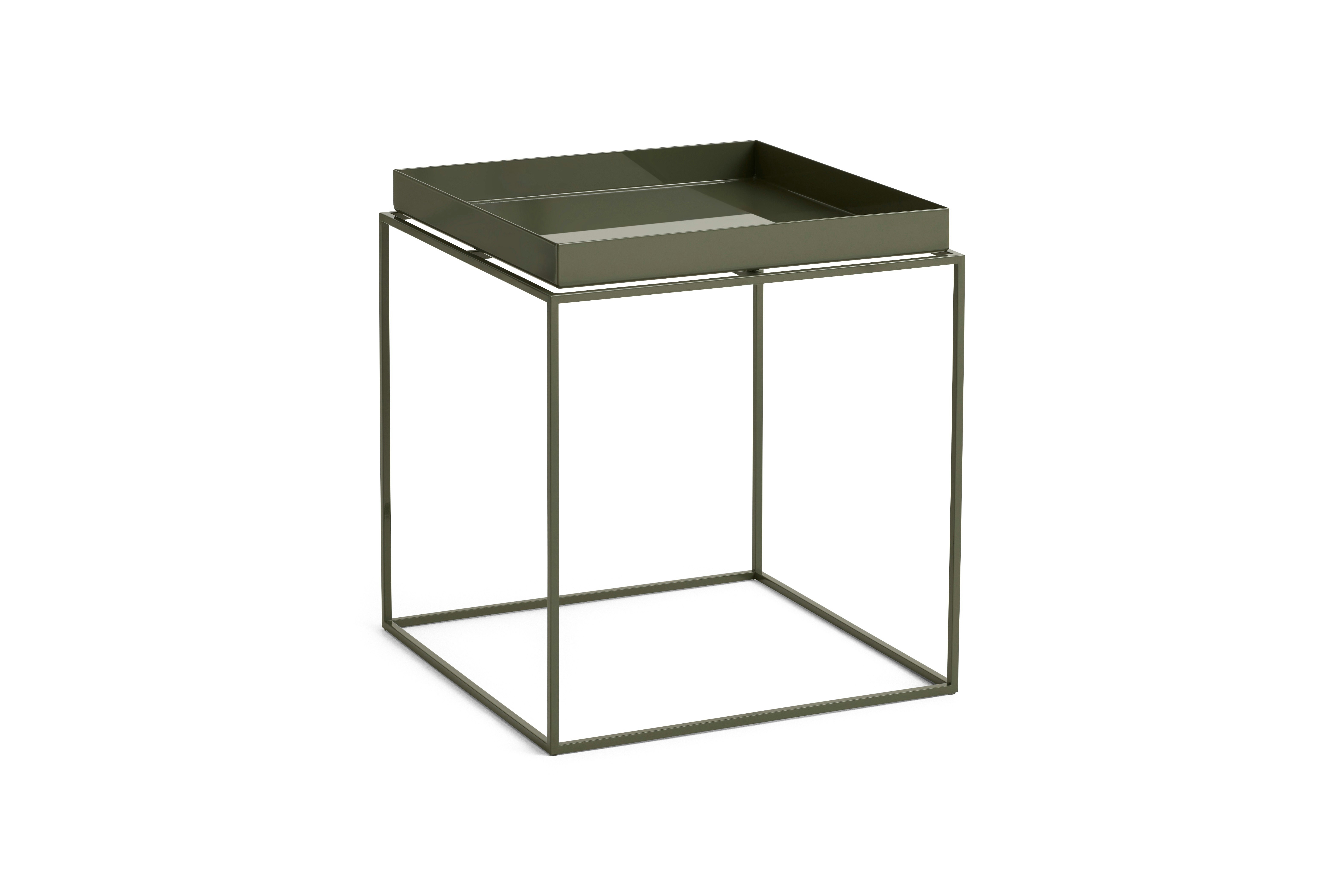 A Tray Side Table in green viewed from the angle.