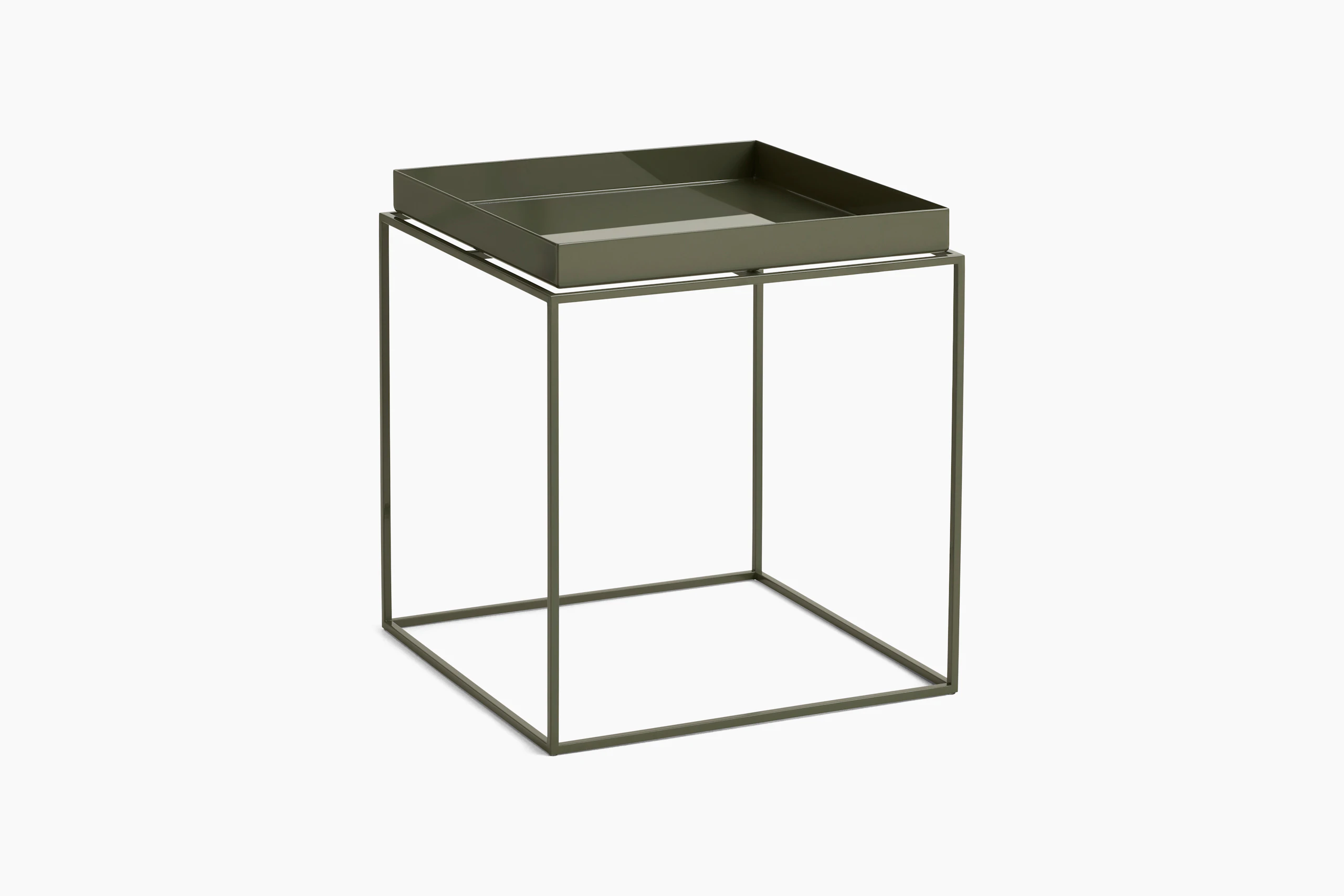 A Tray Side Table in green viewed from the angle.