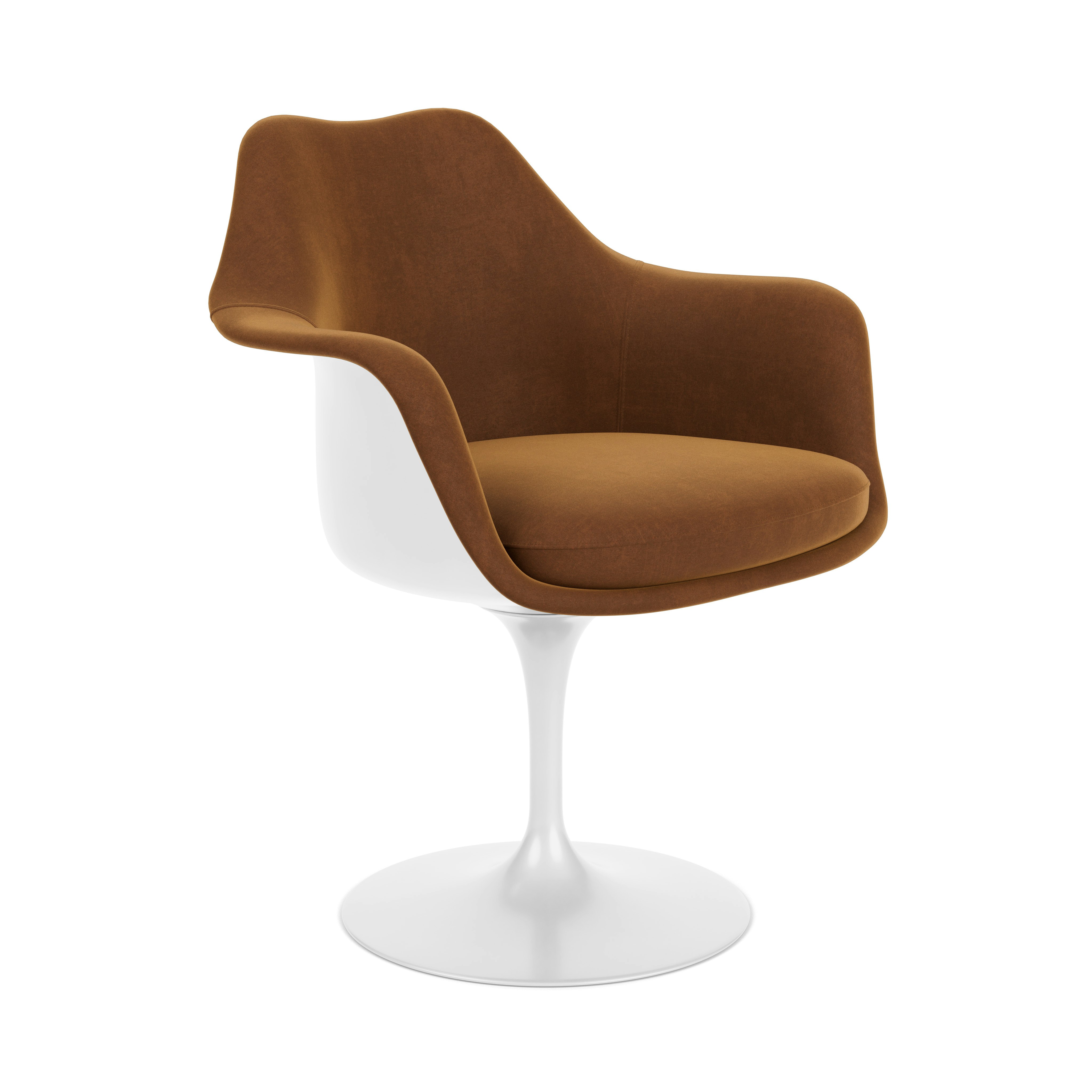 Saarinen Tulip Armchair - Fixed, Fully Upholstered, Knoll Velvet, Cloister, White