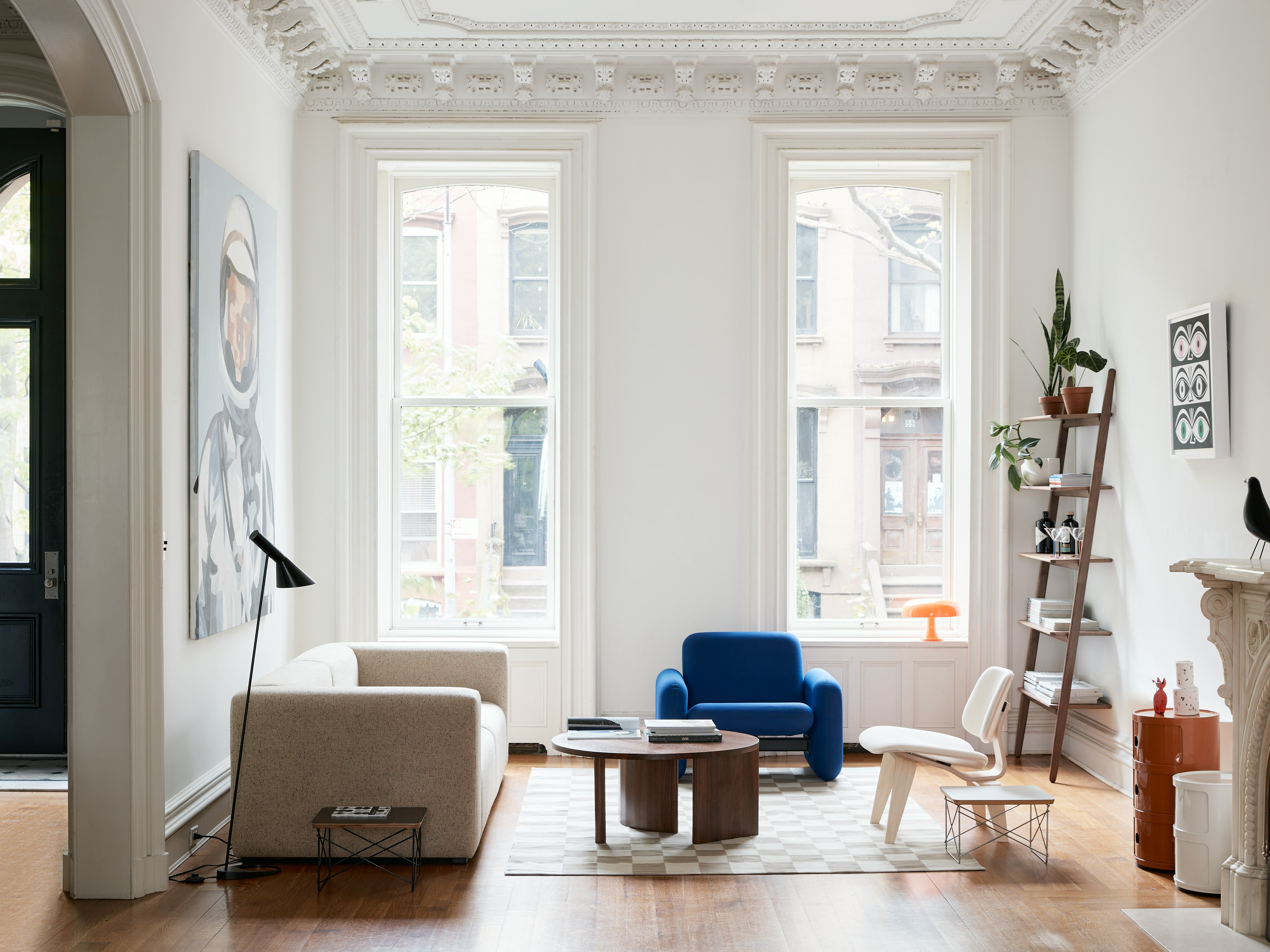 Mags Sofa, Chiclet Chair, Symbol Coffee Table and Folk Ladder Shelvinghiclet Chair, Symbol Coffee Table and Folk Ladder Shelving