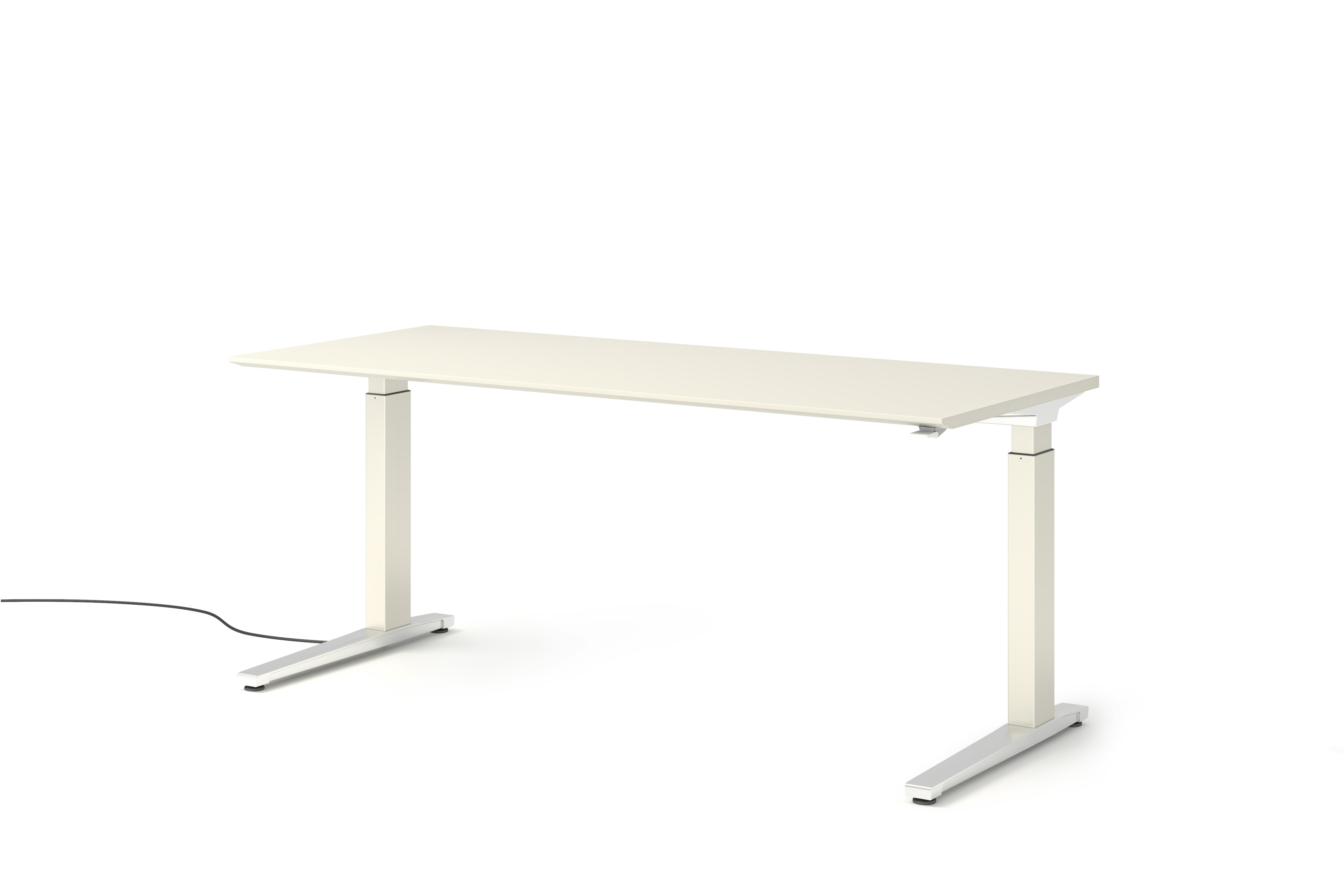 Renew Sit-To-Stand Desk - 29x70,  White Laminate,  White,  Polished Aluminum,  Hidden Power