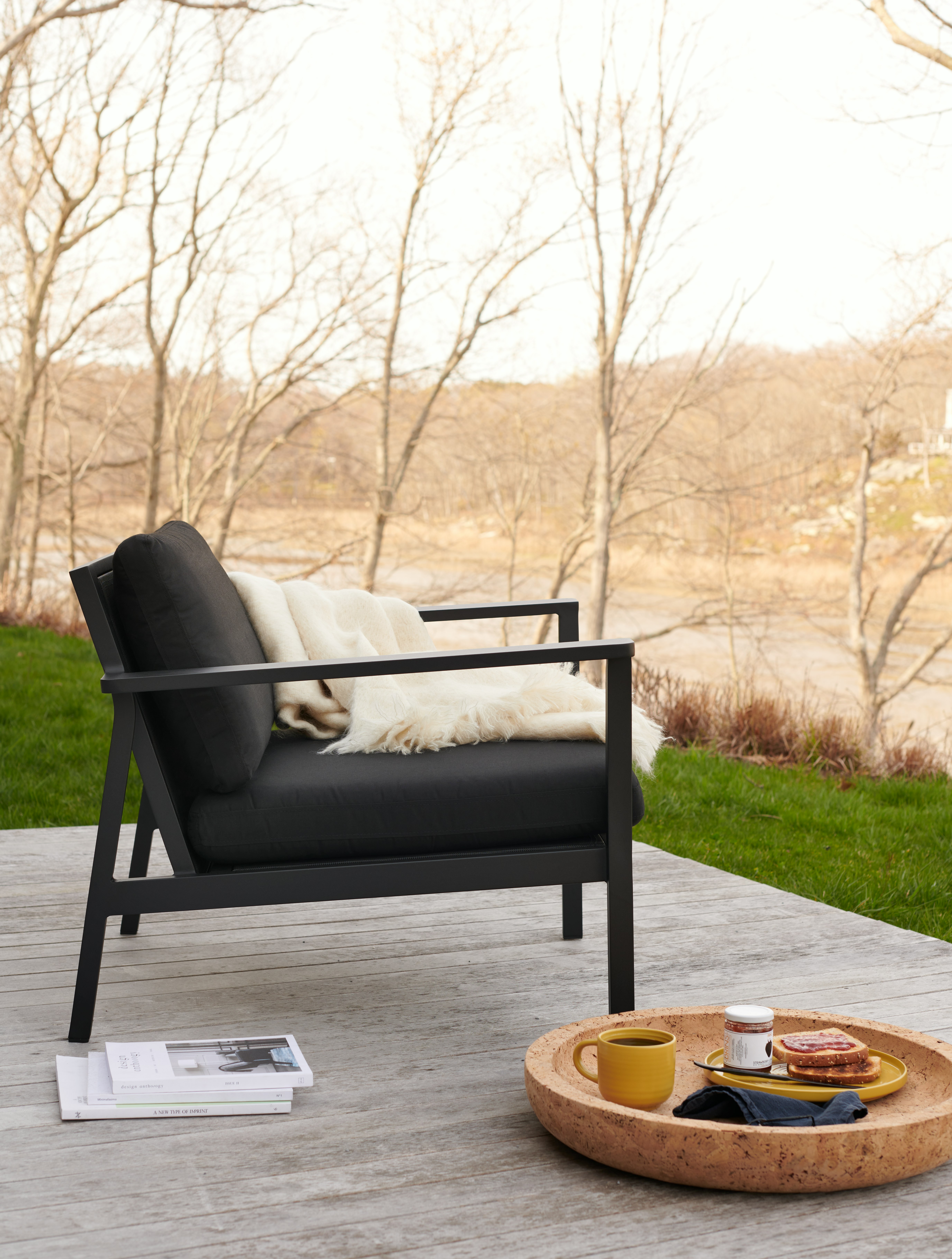 Eos Large Armchair, Cork Bowls, Avoca Mohair Throw Blankets, Essential Mug