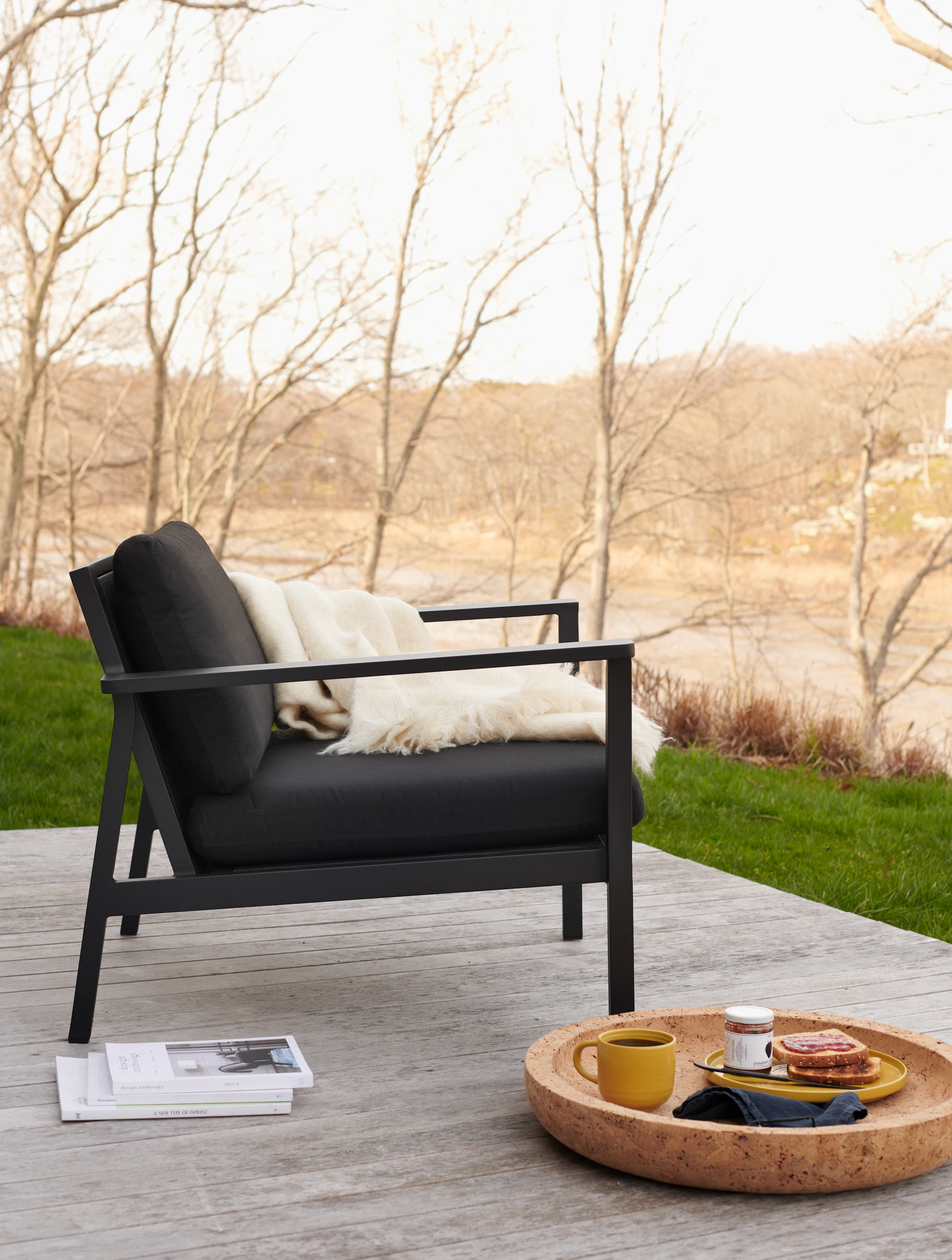 Eos Large Armchair, Cork Bowls, Avoca Mohair Throw Blankets, Essential Mug