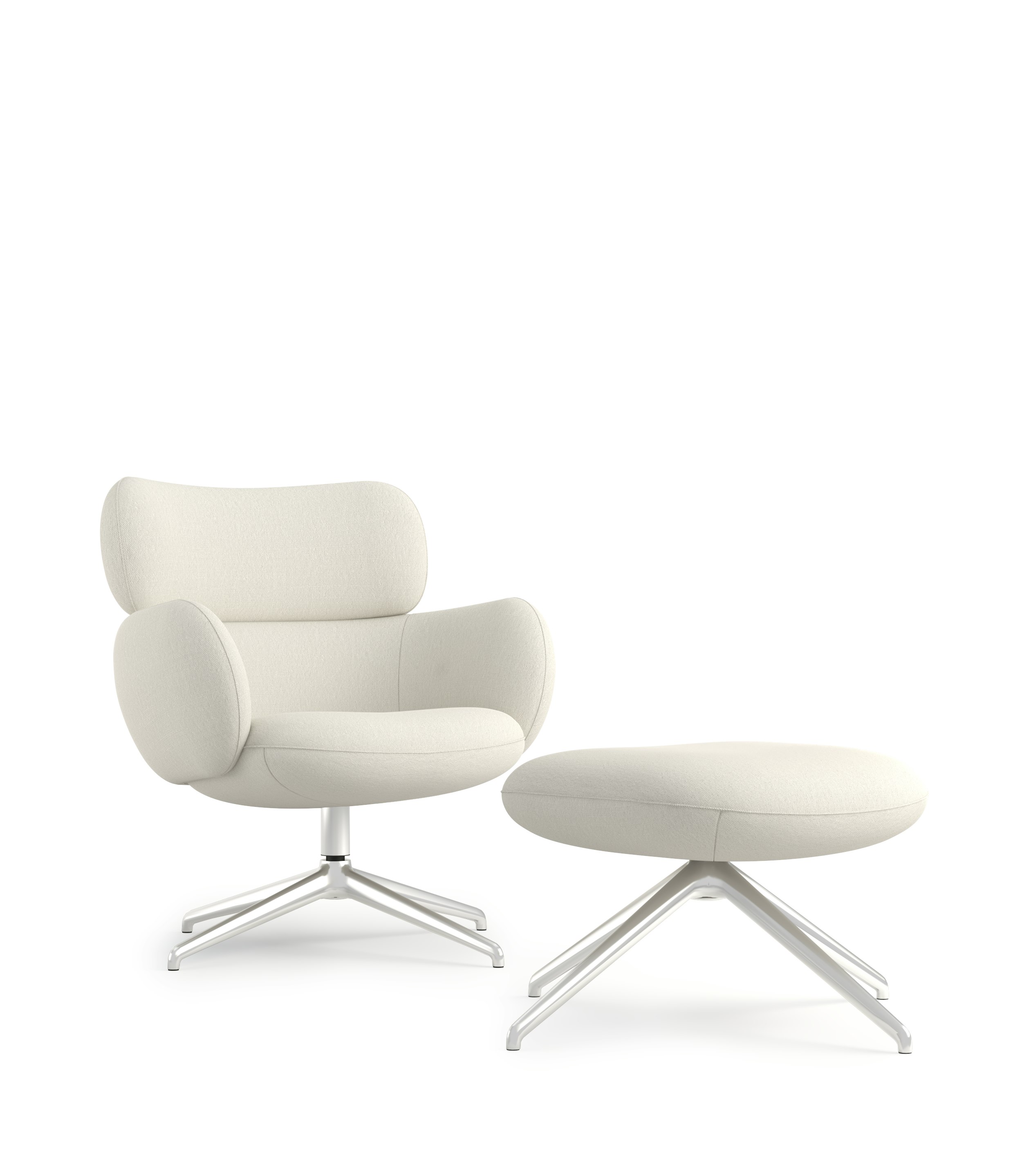 Blis Swivel Chair and Ottoman - Chrome, Album Linen, Magnolia