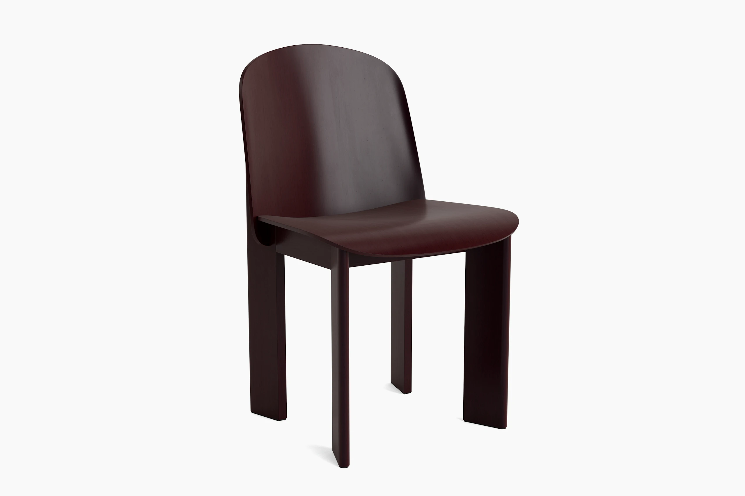 Chisel Chair in dark bordeaux beech, angled view
