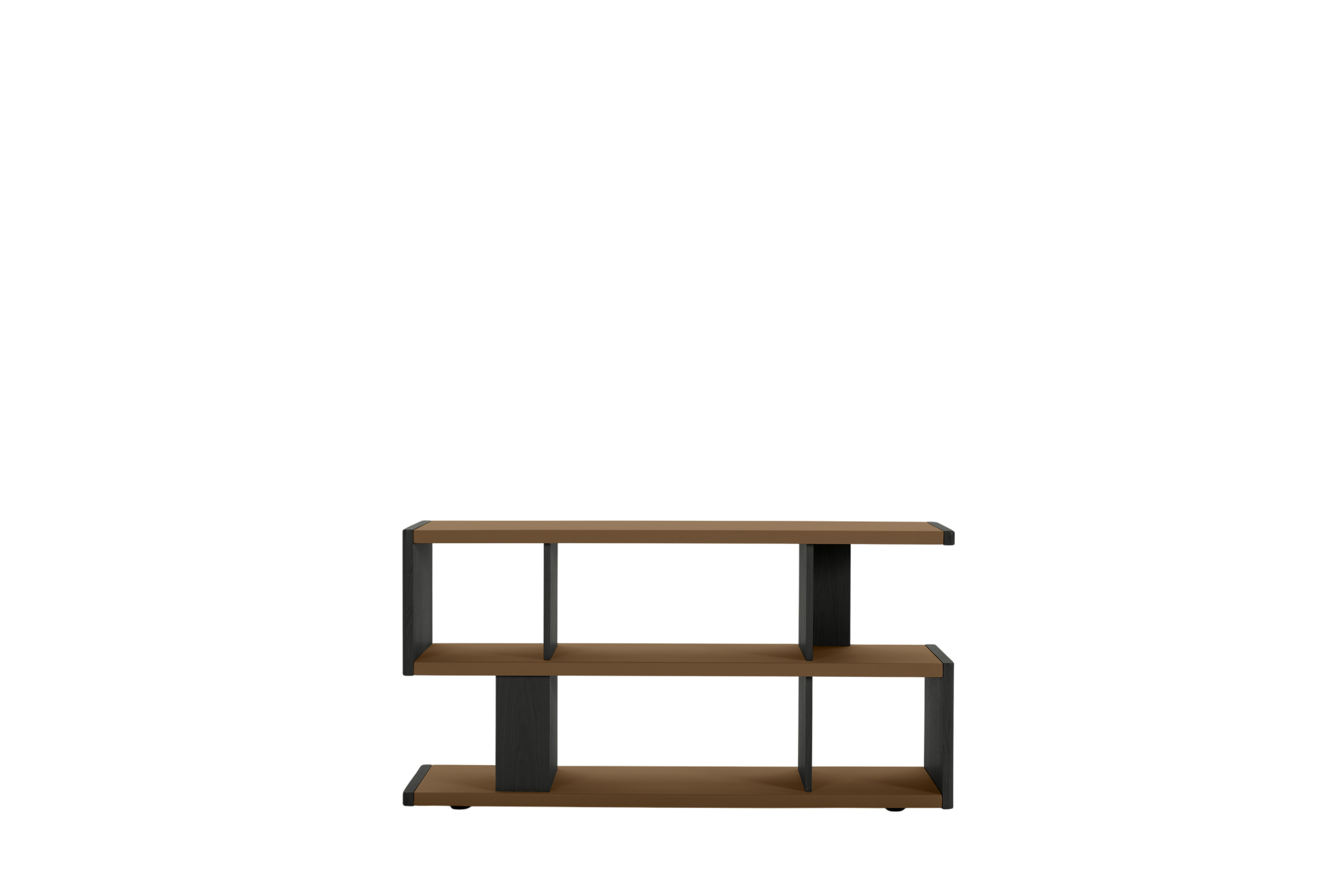 New Canaan Low Bookshelf - Black oak, Bristol Leather, Desert