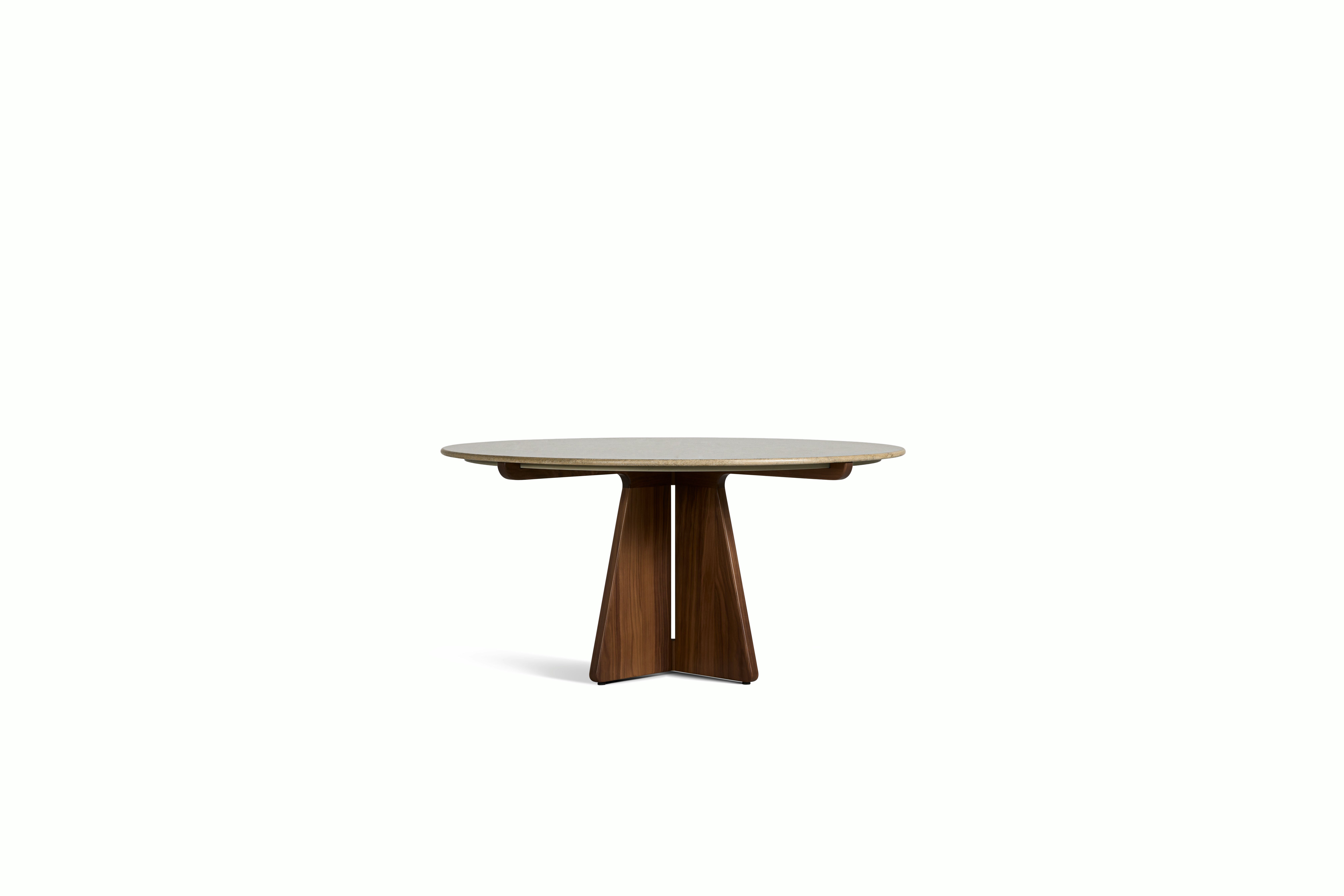 Pinna Dining Table - Round, 60 Inch, Jura Blau, Walnut