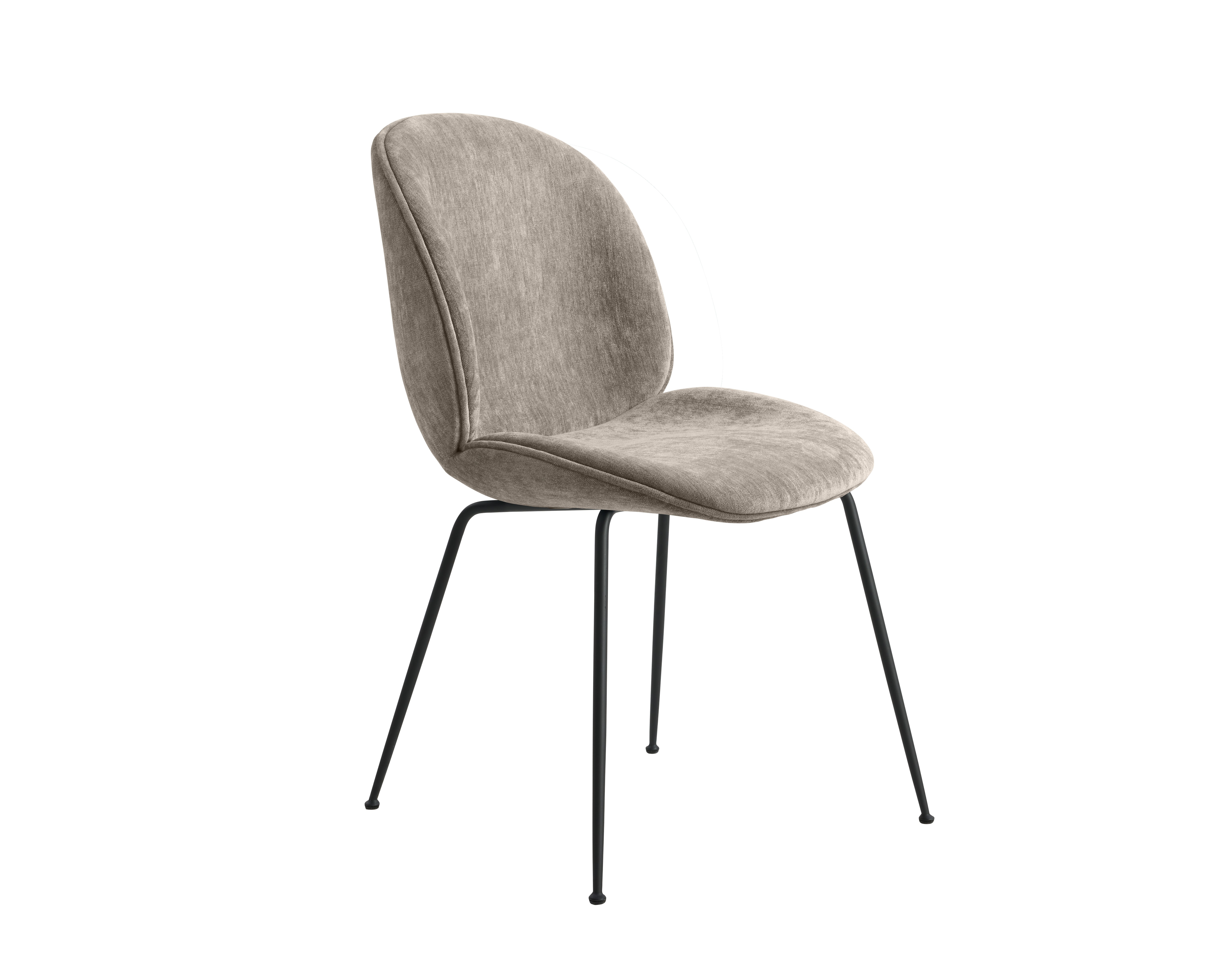 A Beetle Side Chair in fog black, metal viewed from an angle.