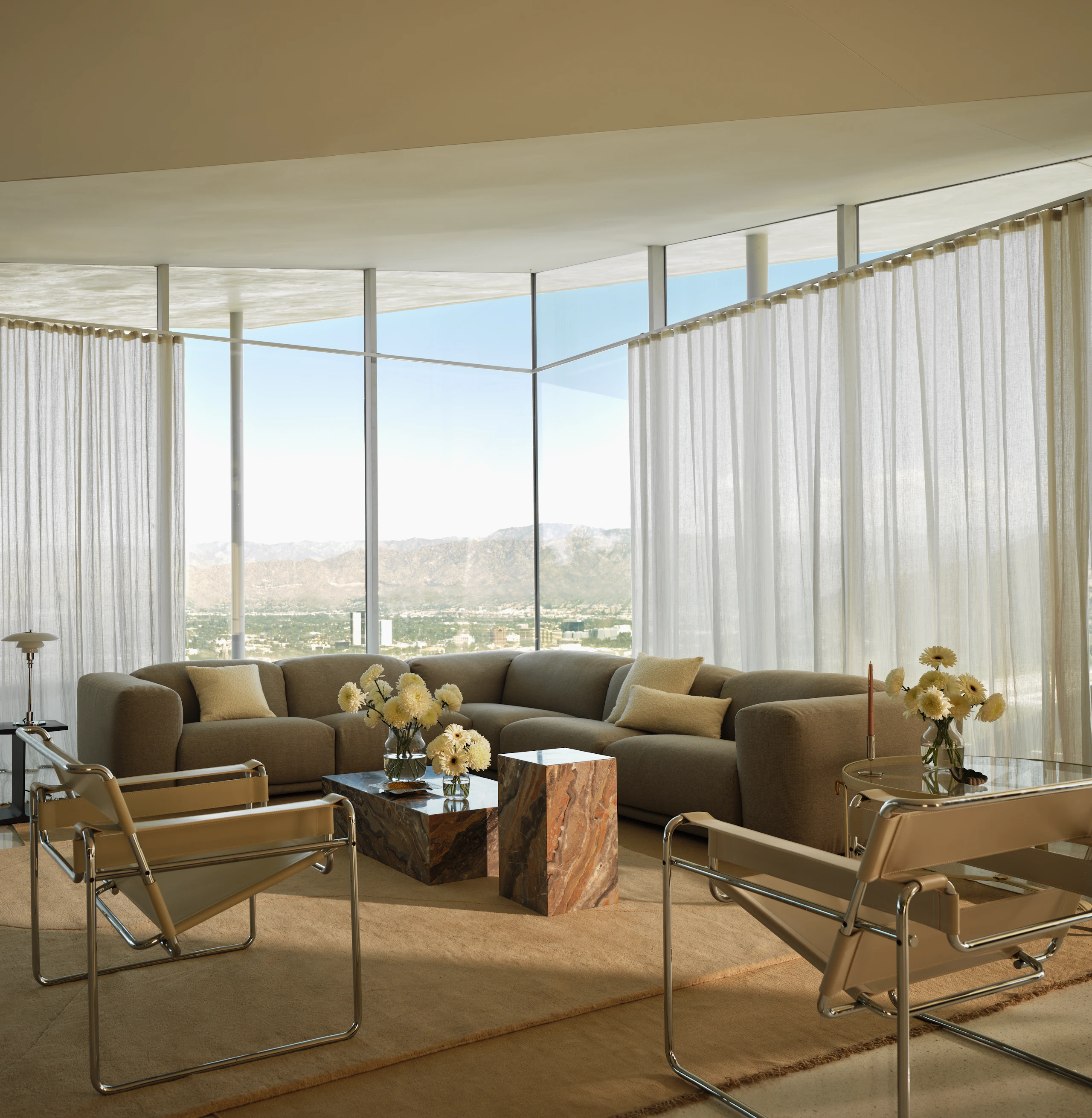Kelston Corner Sectional, Wassily Chairs and Plinth Tables