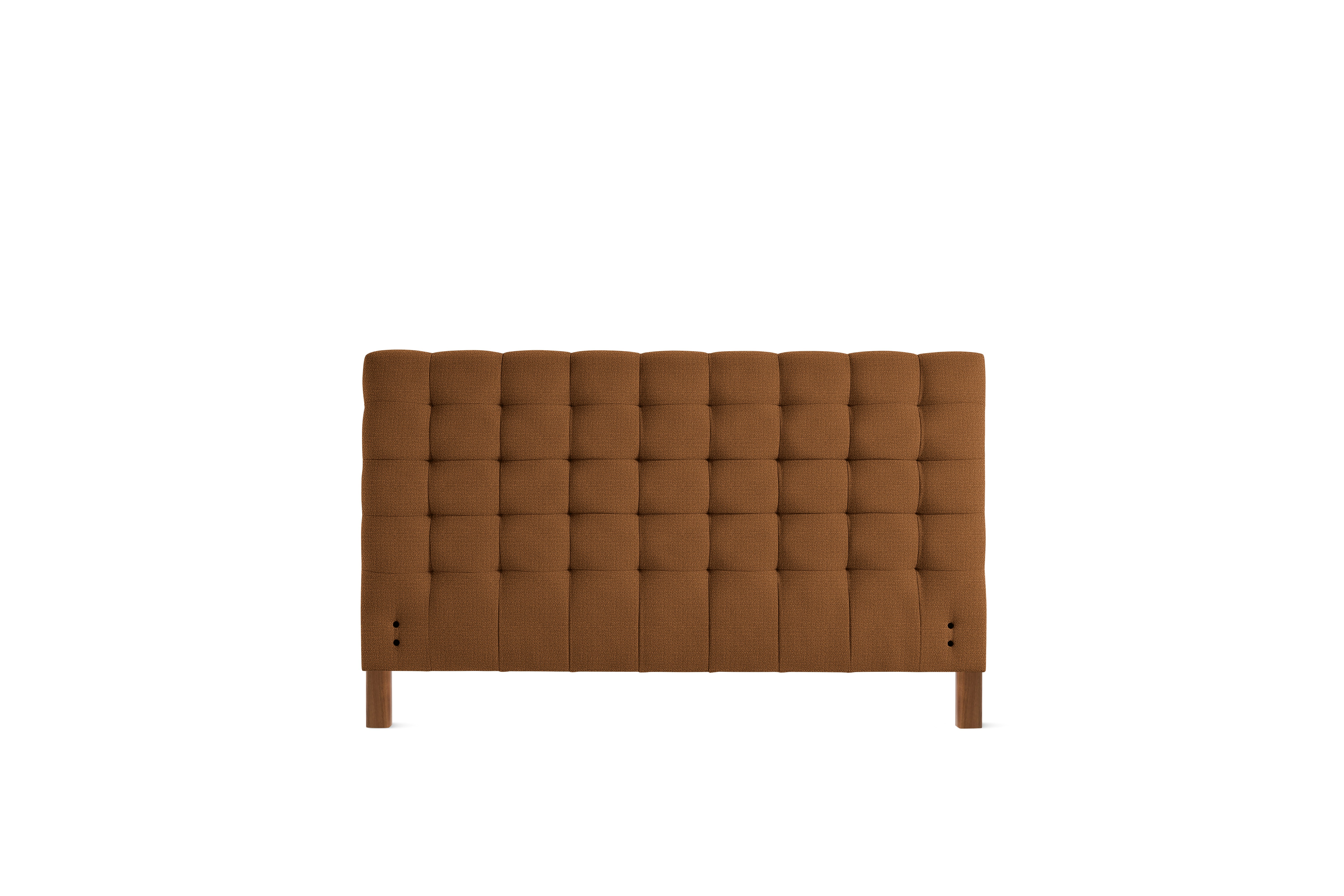 A Madeleine Headboard in Pebble Weave, Cannella, Walnut viewed from the front.