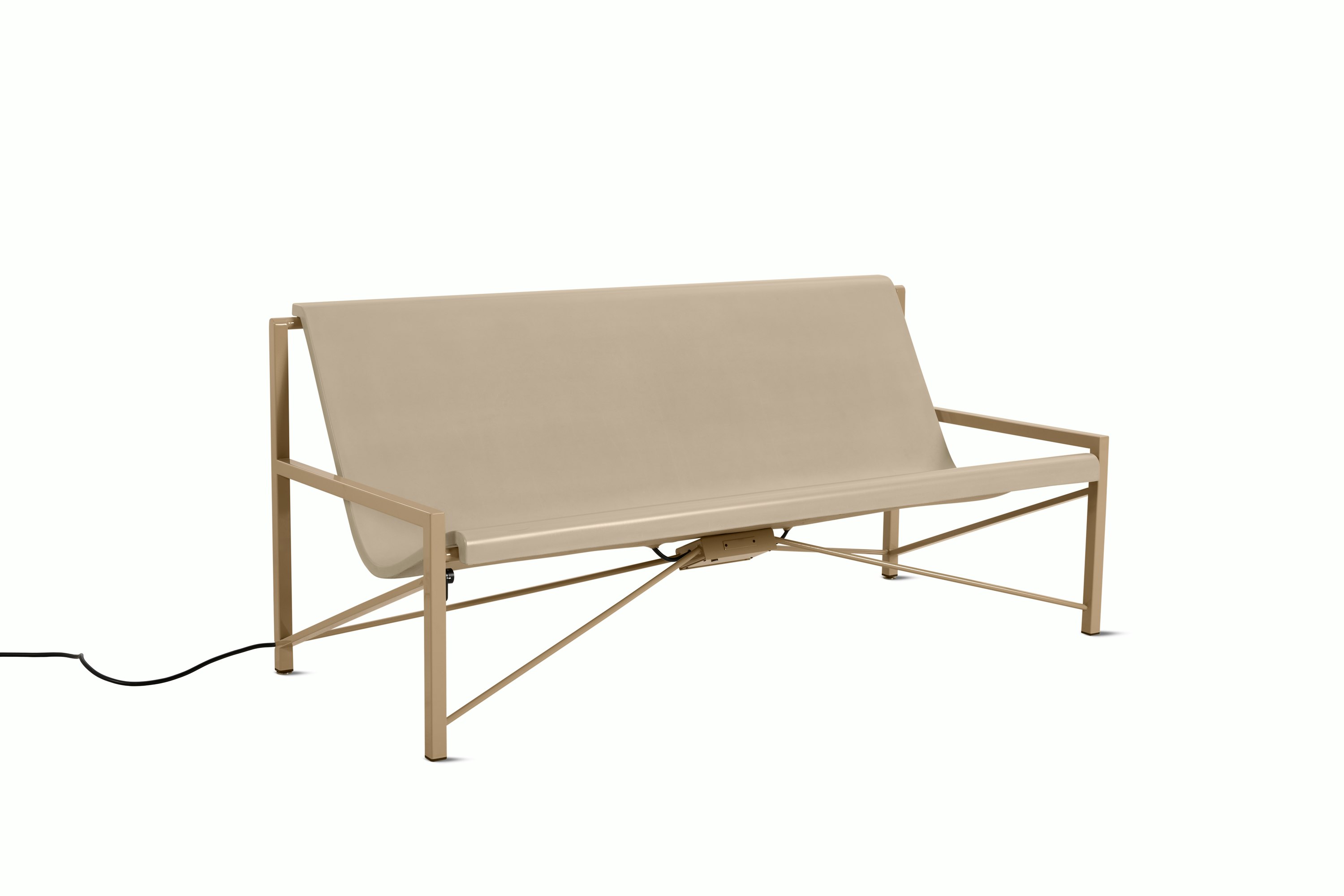 A Evia Lounge Bench in Pumice viewed from an angle.