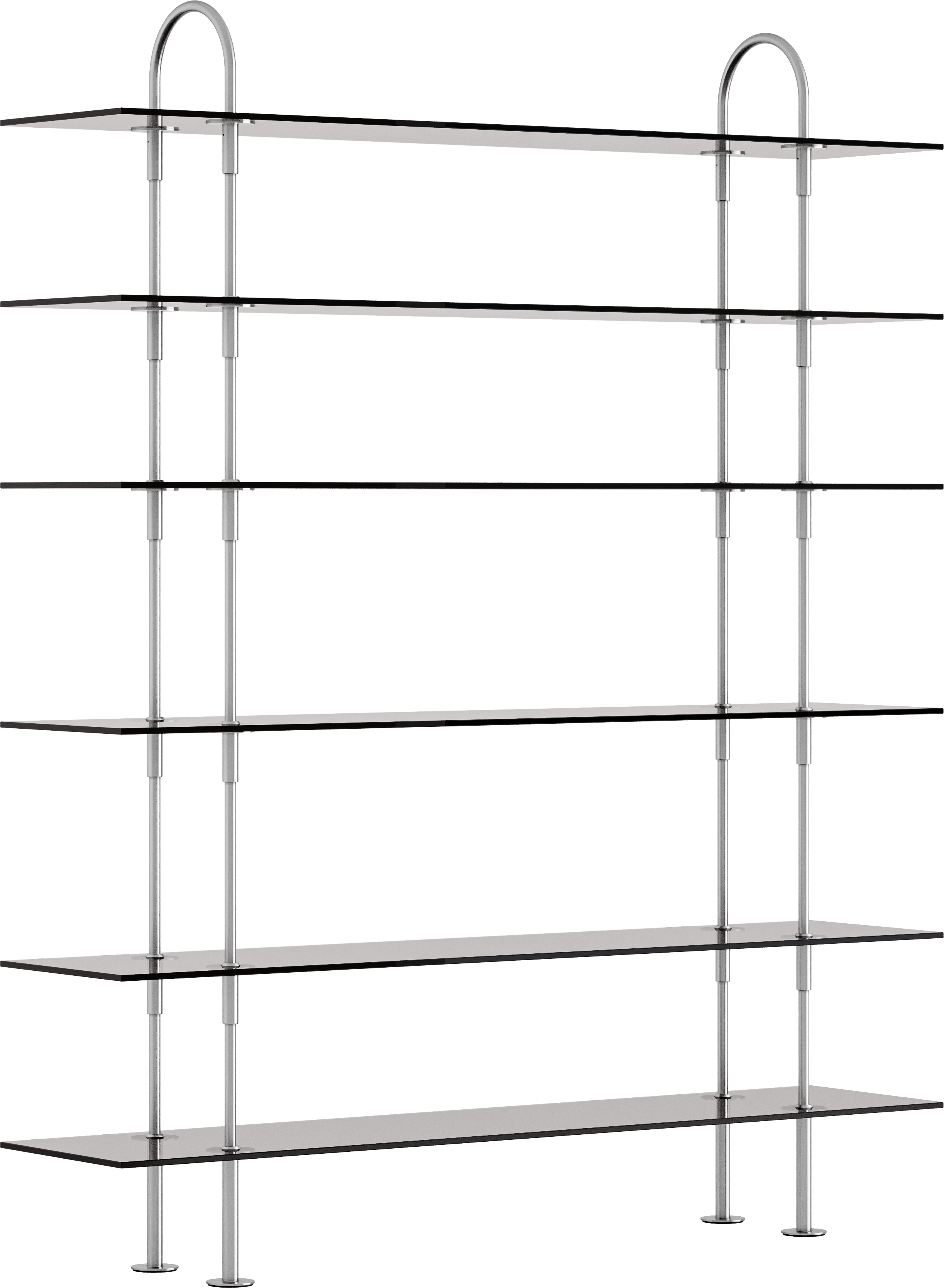 A Keen Shelving System in Glass viewed from an angle.