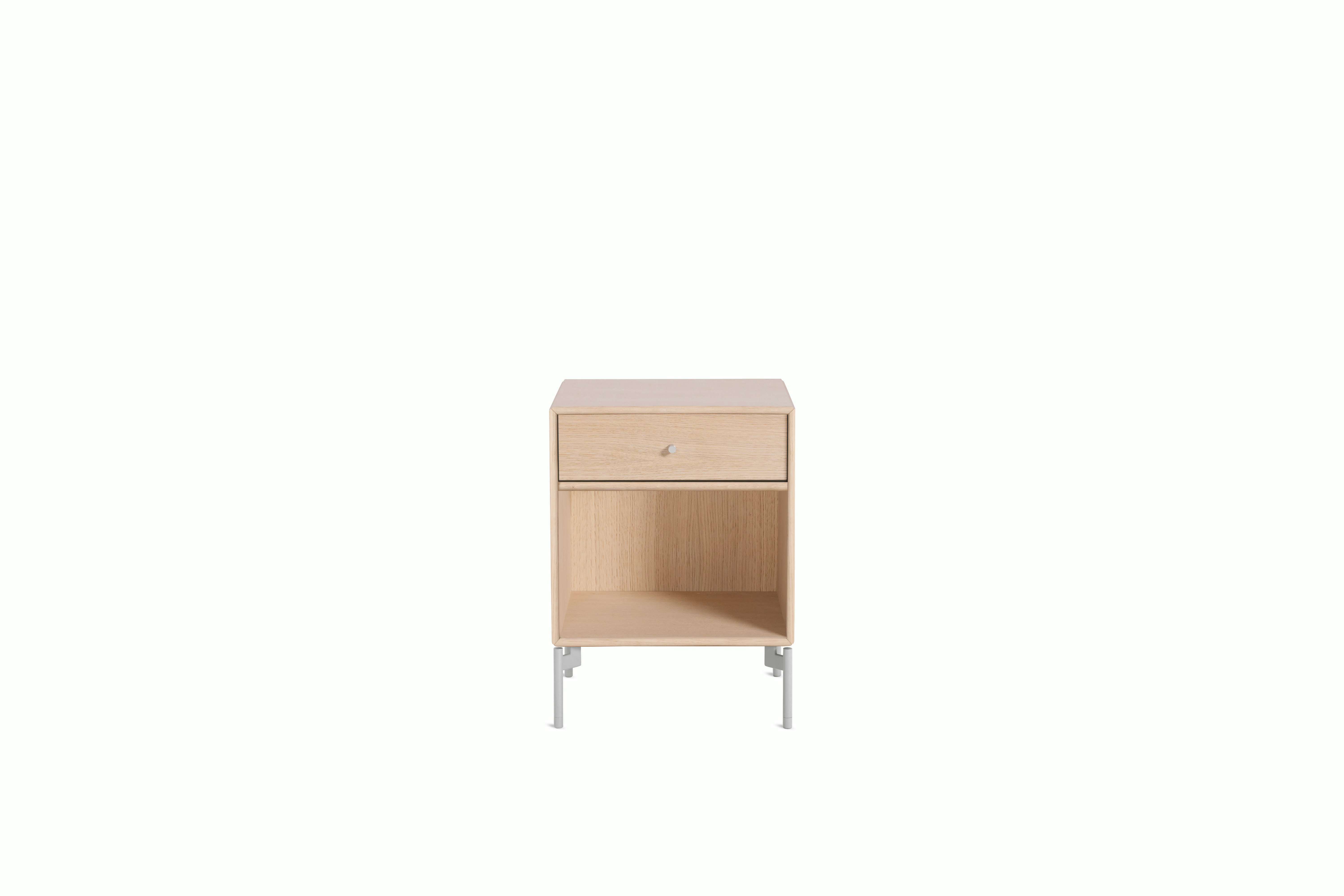 Dream Bedside Table - White Oak, Chrome Legs