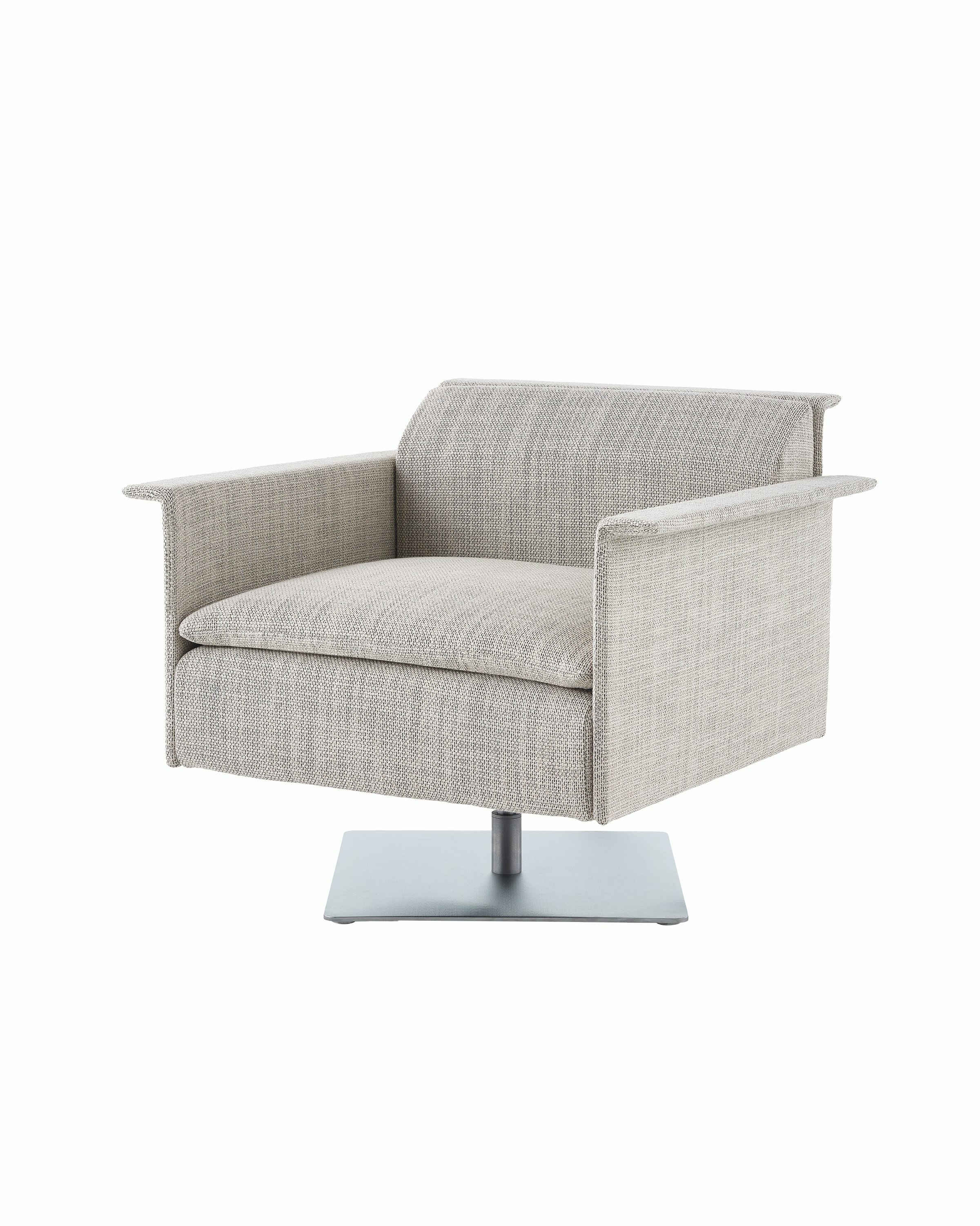 Mantle Club Chair in Capri Stone with pedestal base.