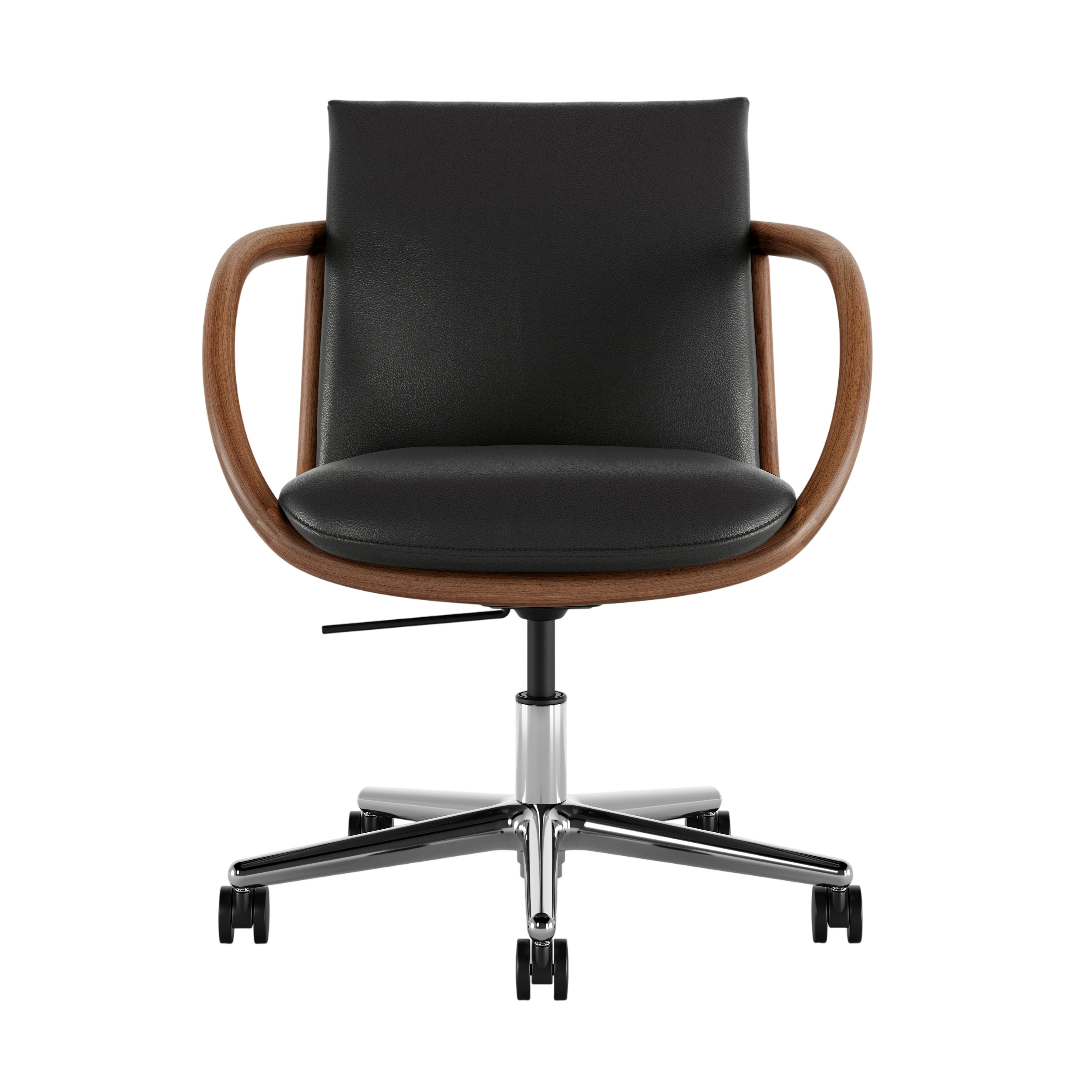 Full Loop Task Chair - Prone Leather Obsidian,  Walnut,  Polished Aluminum