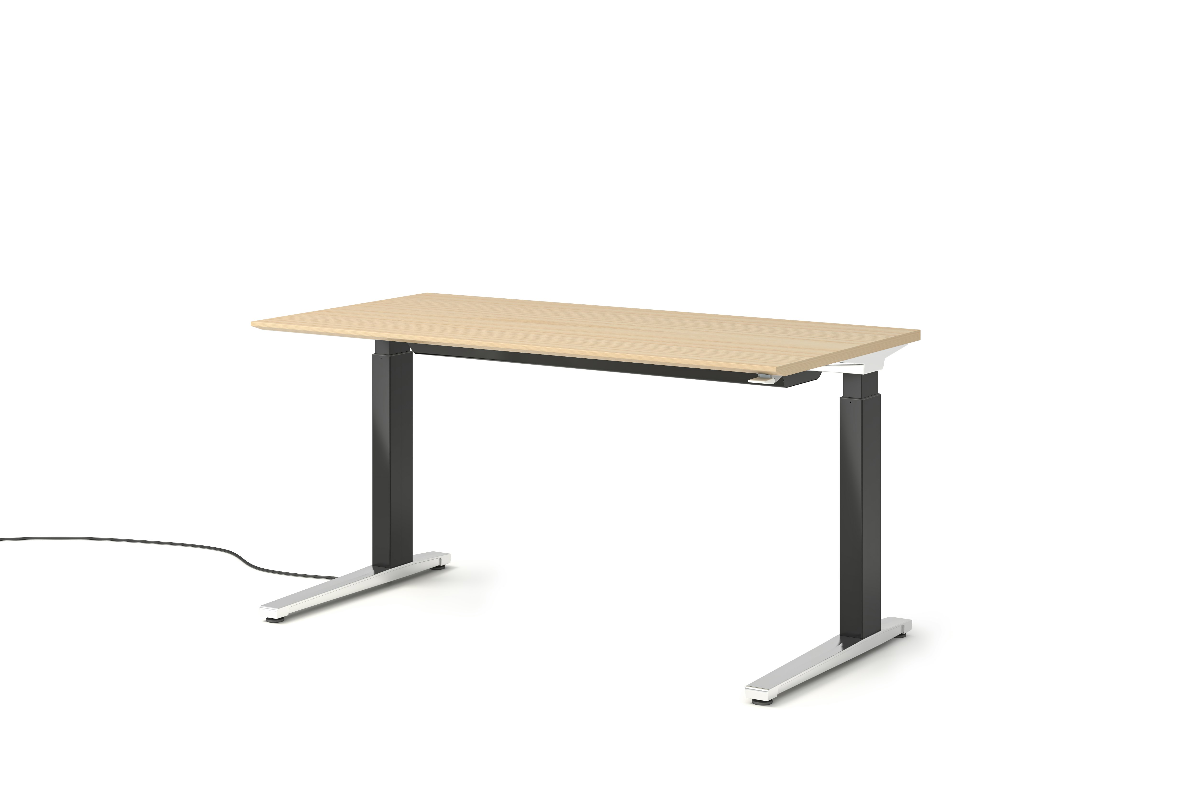 Renew Sit-To-Stand Desk - 29x58,  Veneer White Ash,  Graphite Satin,  Polished Aluminum,  Hidden Power
