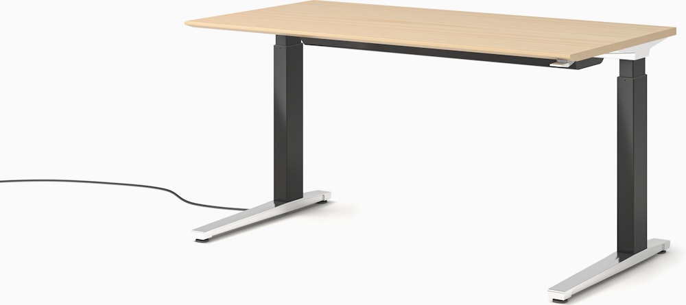 Renew Sit-To-Stand Desk - 29x58,  Veneer White Ash,  Graphite Satin,  Polished Aluminum,  Hidden Power