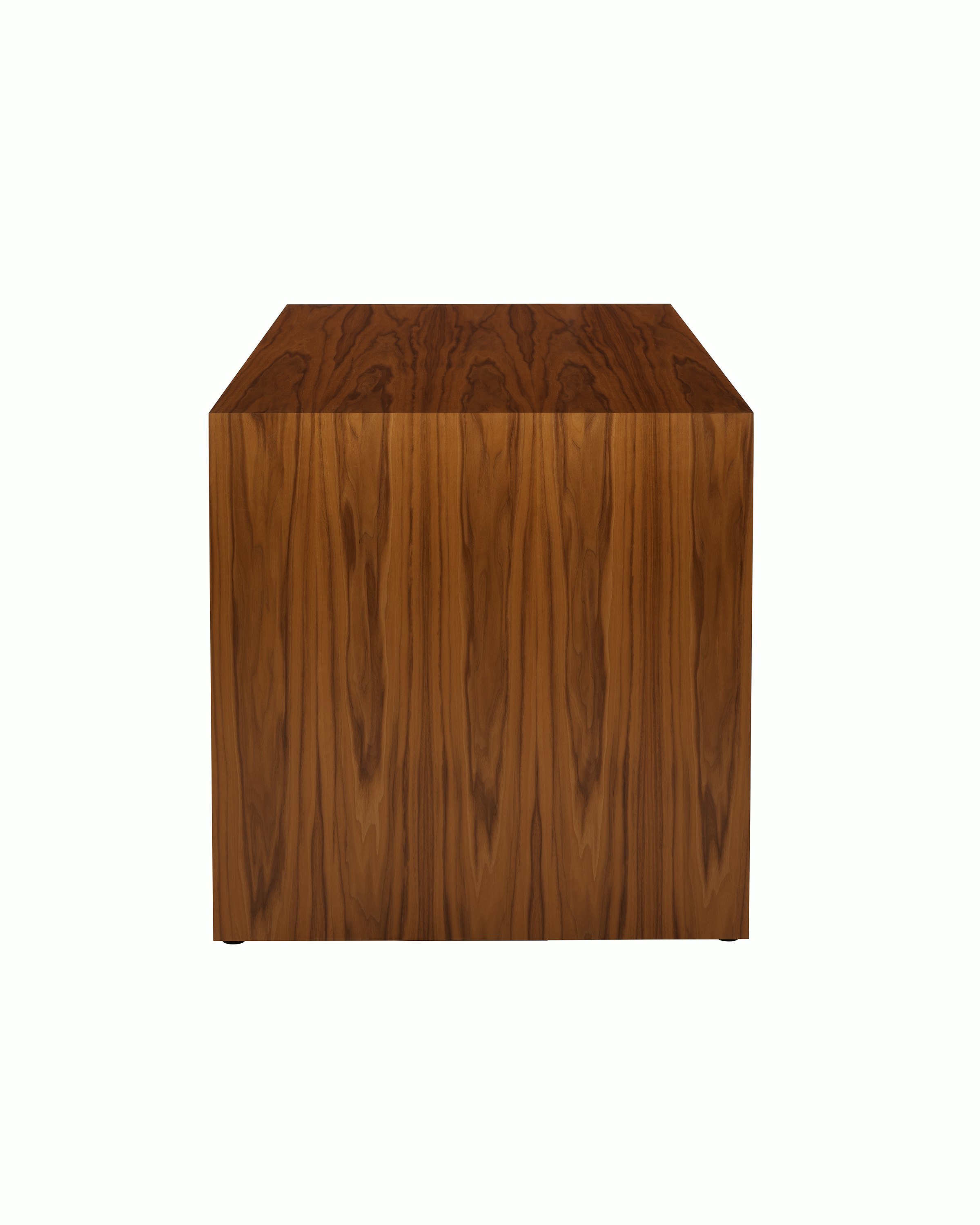 JD Waterfall Table in Walnut bar height, side view.