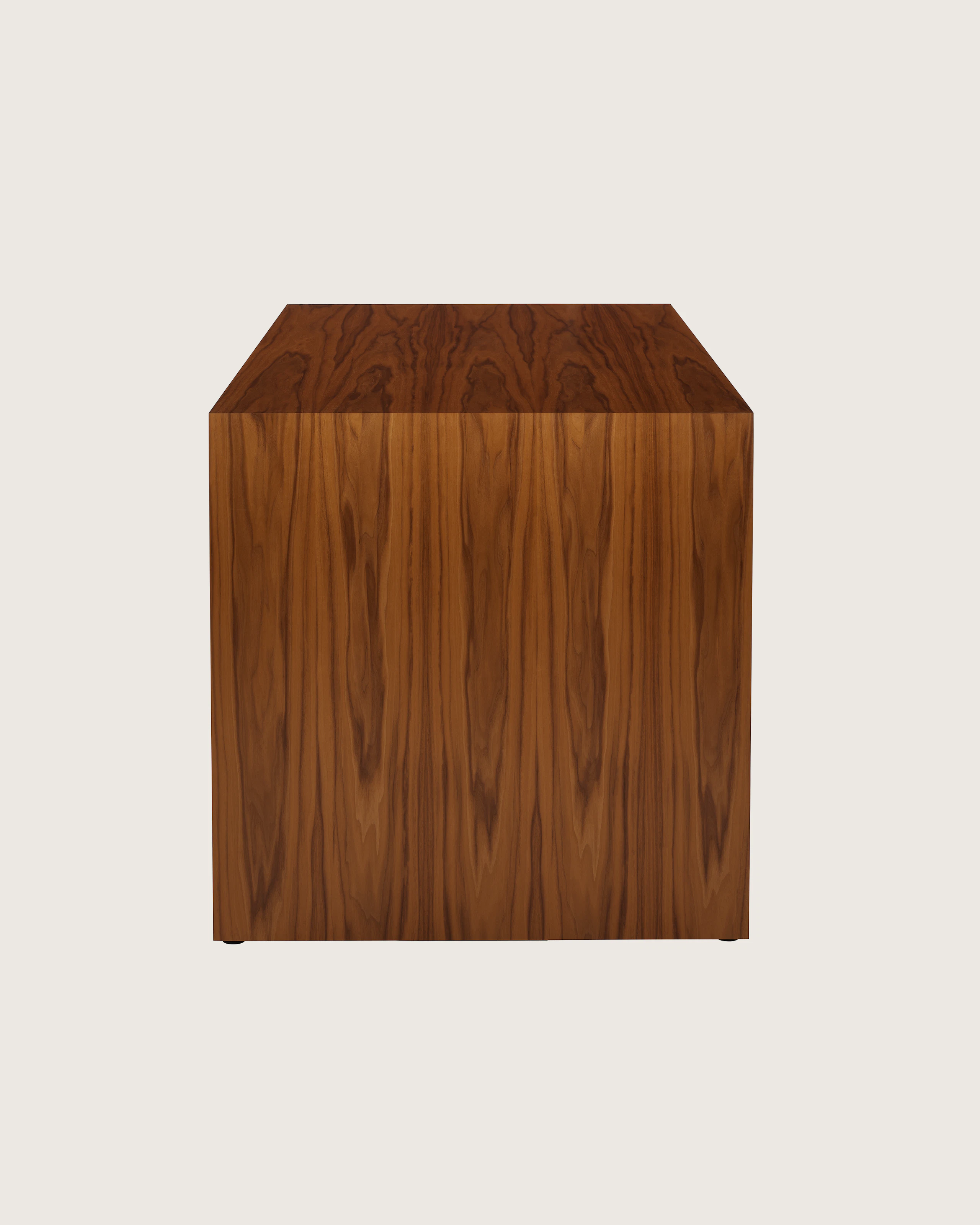 JD Waterfall Table in Walnut bar height, side view.