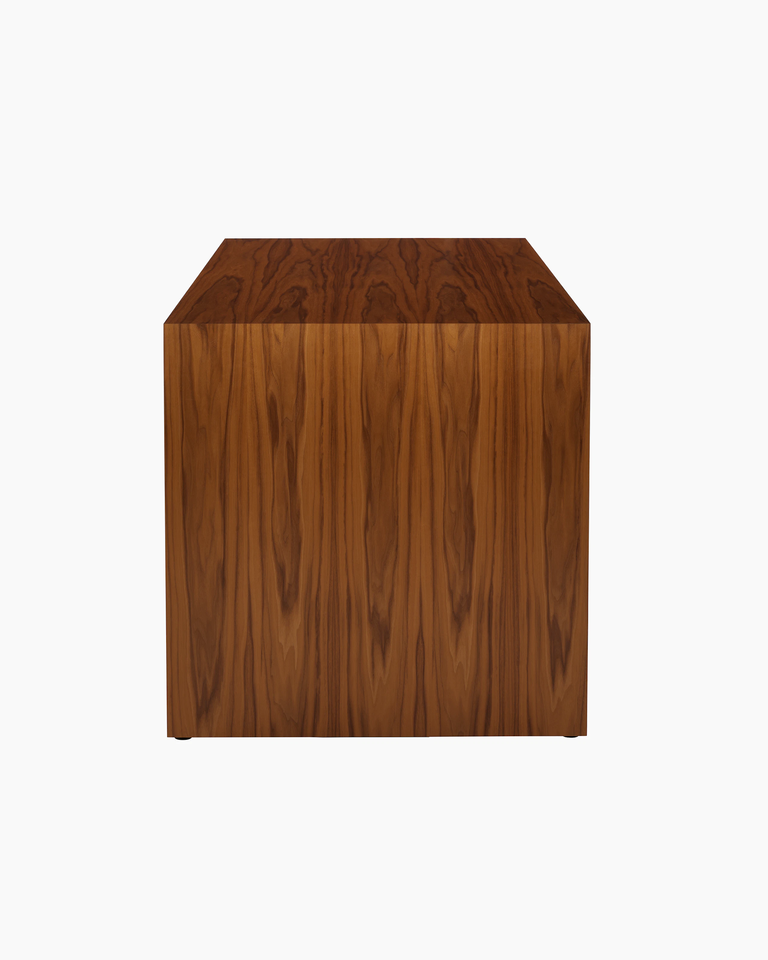 JD Waterfall Table in Walnut bar height, side view.