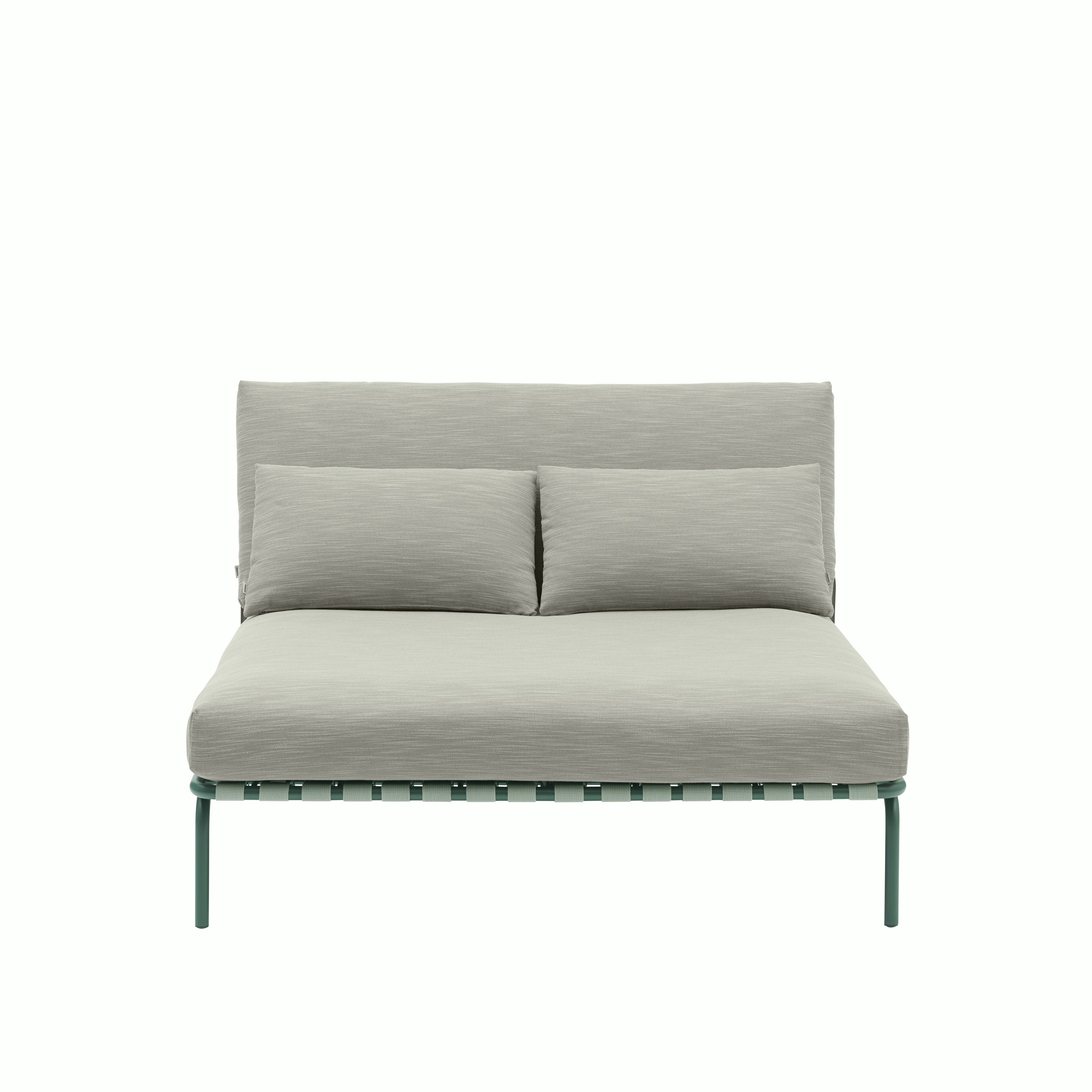 A Settle Lounge Bed in Ribbed Weave 2, Dark Green viewed from the front.