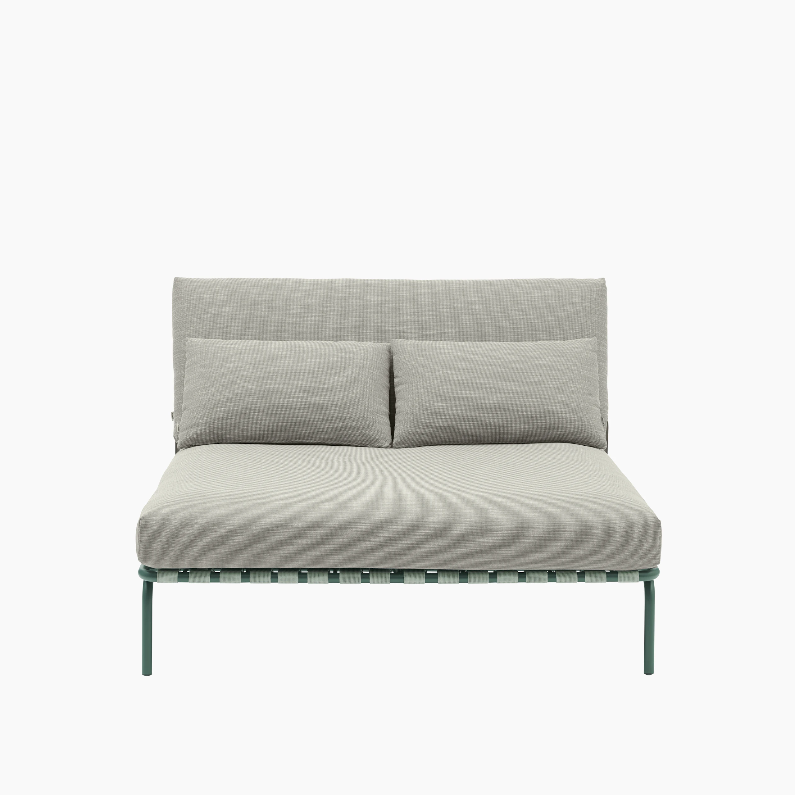 A Settle Lounge Bed in Ribbed Weave 2, Dark Green viewed from the front.