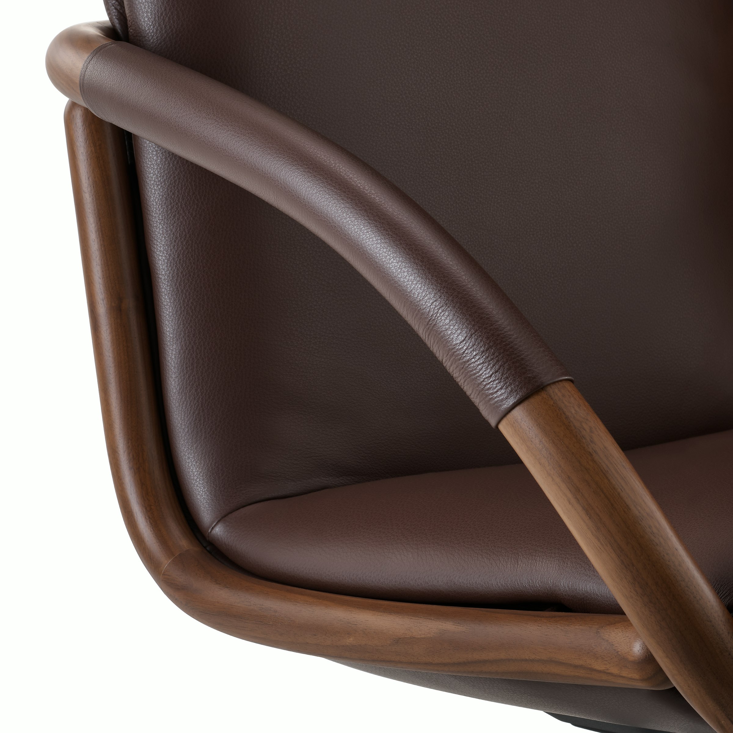 Full Loop Chair leather wrap arm detail shot.