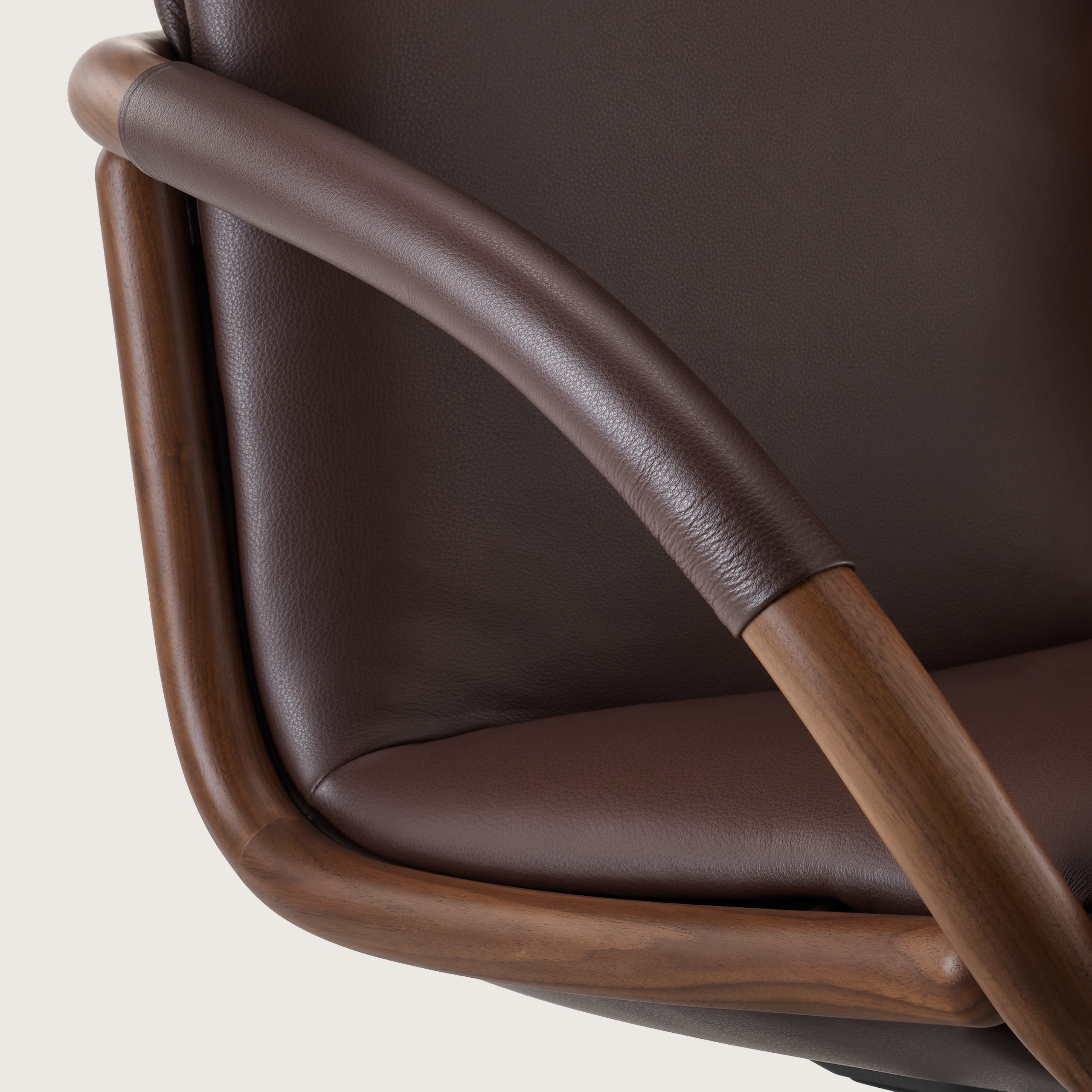 Full Loop Chair leather wrap arm detail shot.