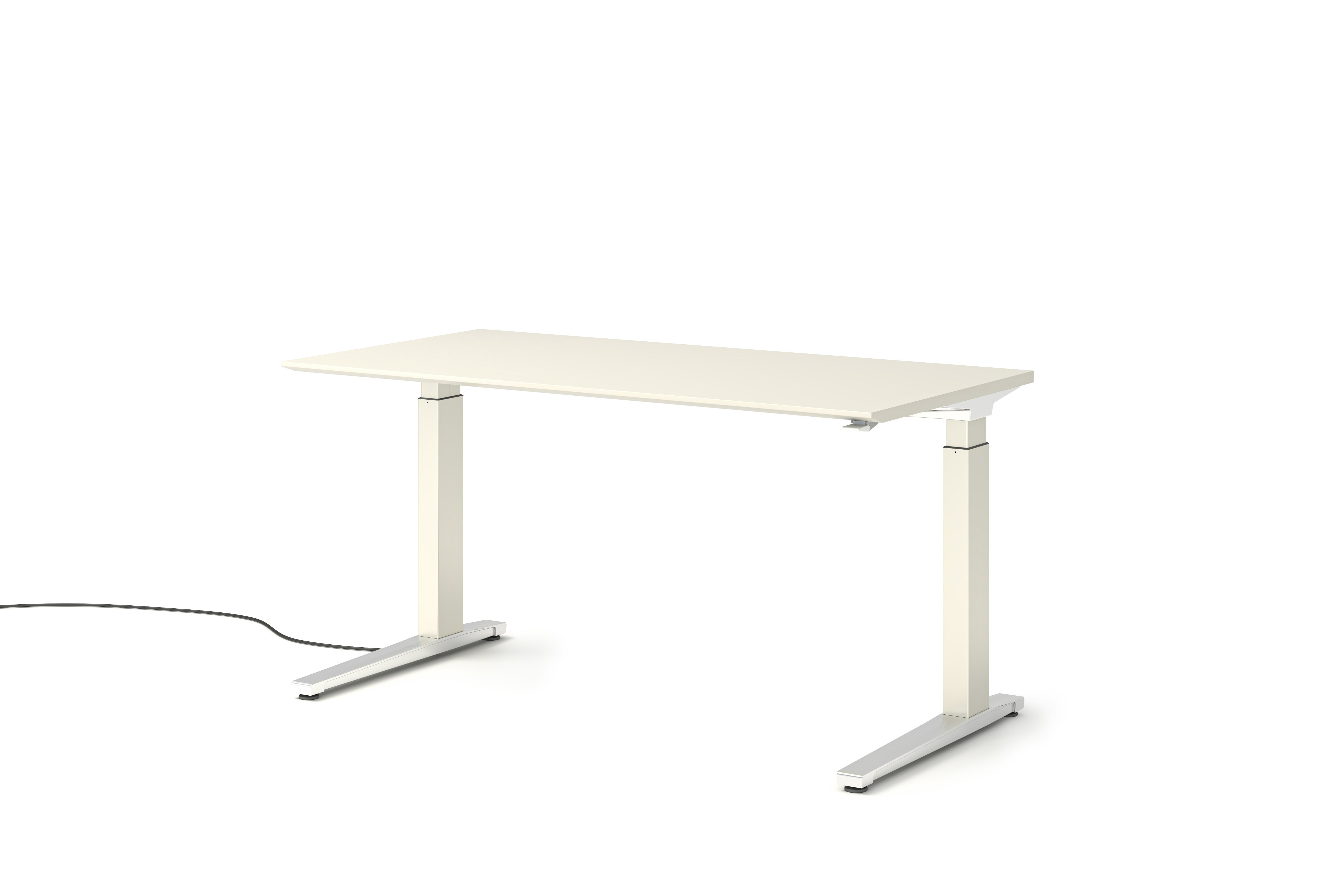 Renew Sit-To-Stand Desk - 29x58,  White Laminate,  White,  Polished Aluminum,  Hidden Power