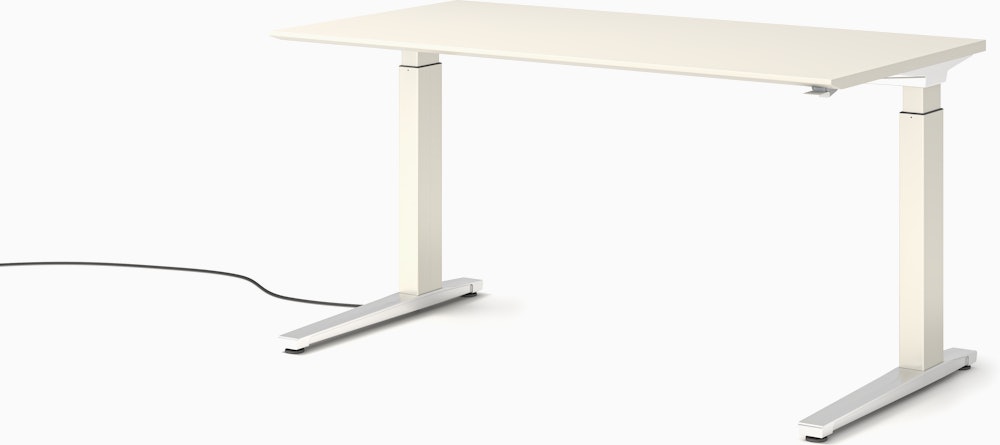 Renew Sit-To-Stand Desk - 29x58,  White Laminate,  White,  Polished Aluminum,  Hidden Power