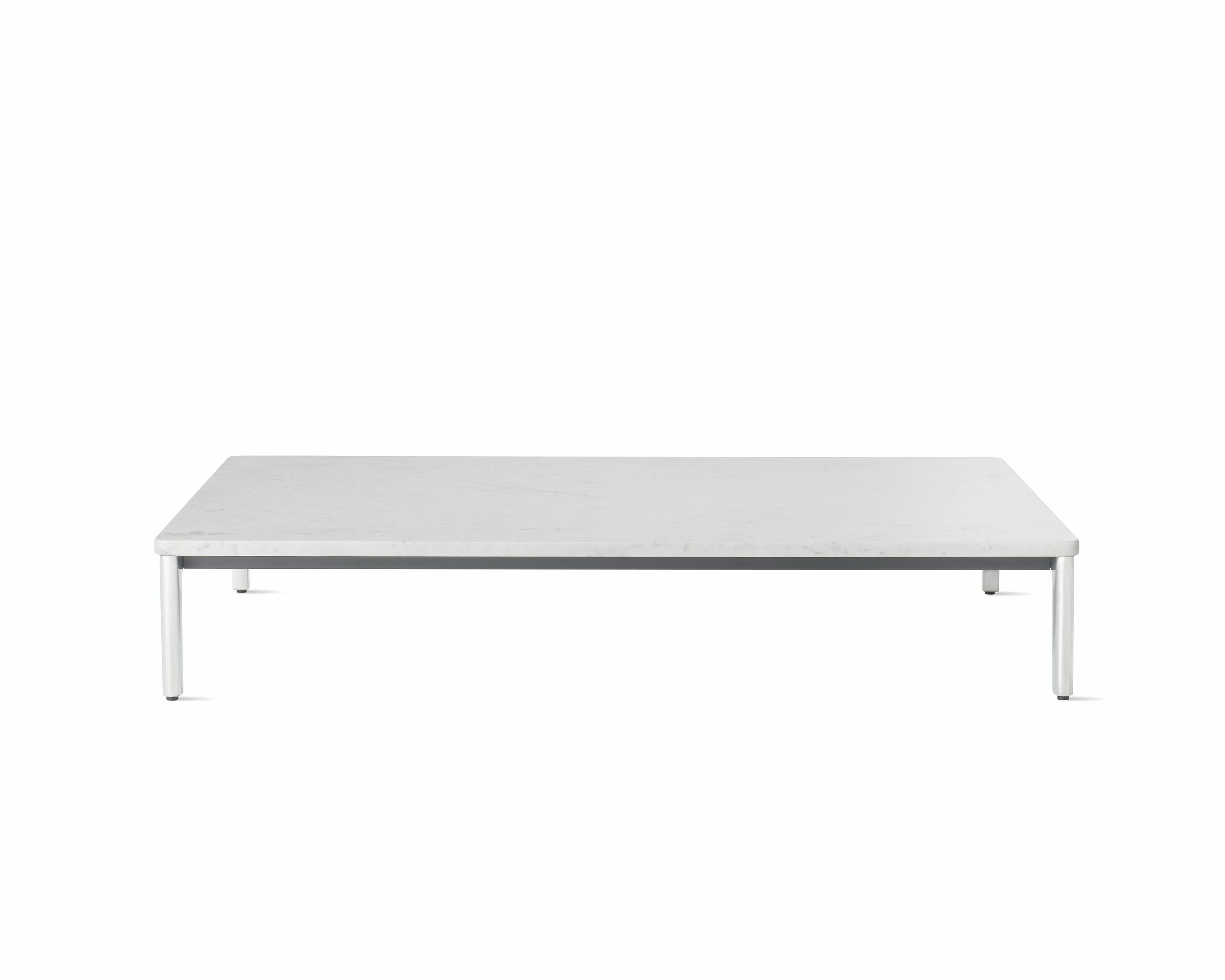 Front view Mimo Coffee Table with polished legs and white marble top on white background.