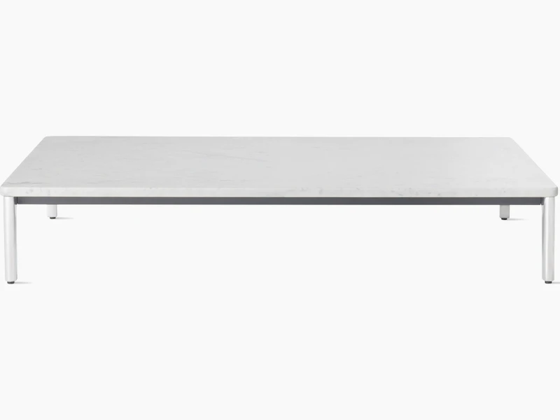 Front view Mimo Coffee Table with polished legs and white marble top on white background.