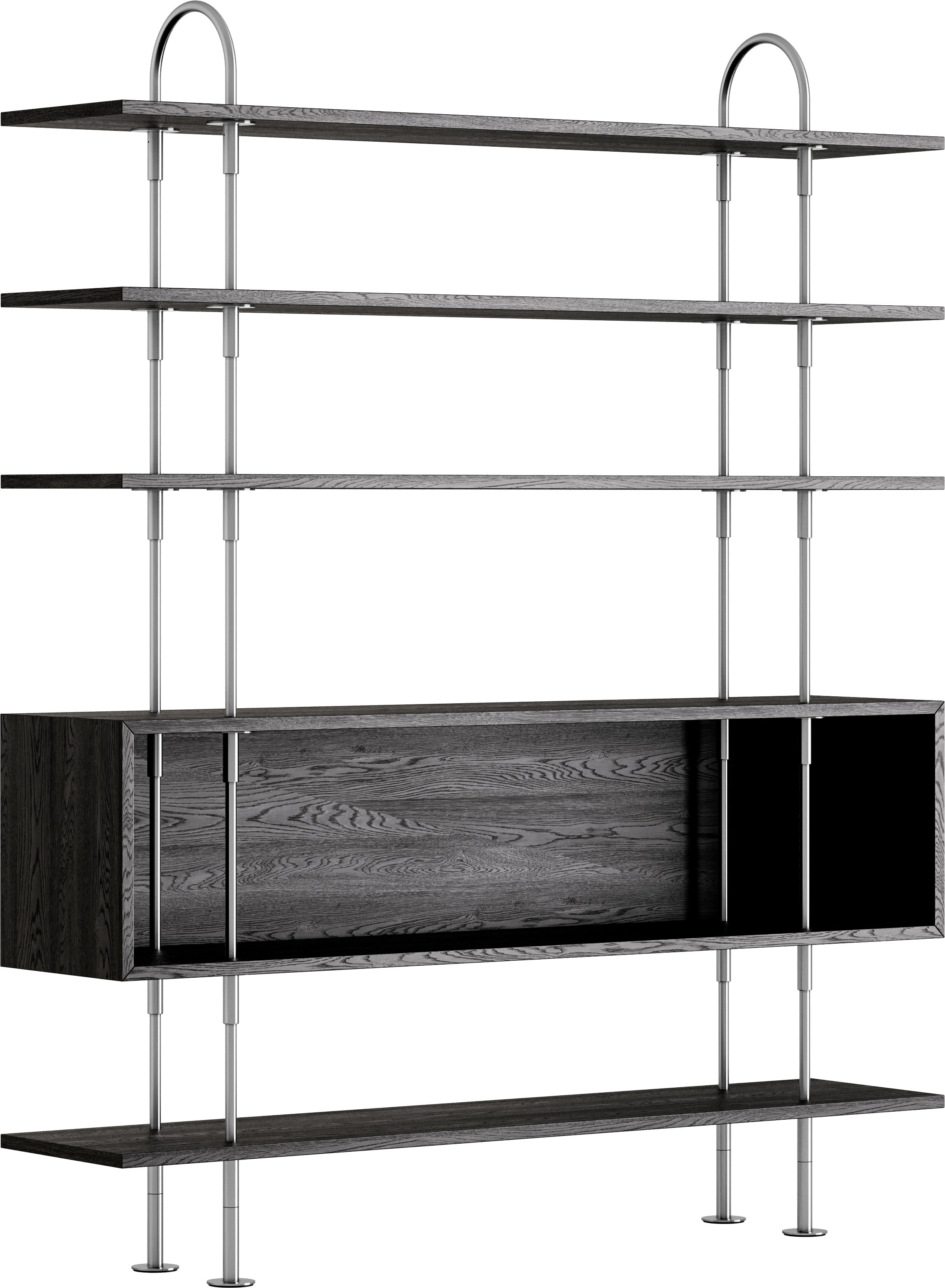 A Keen Shelving System in Veneer viewed from an angle.