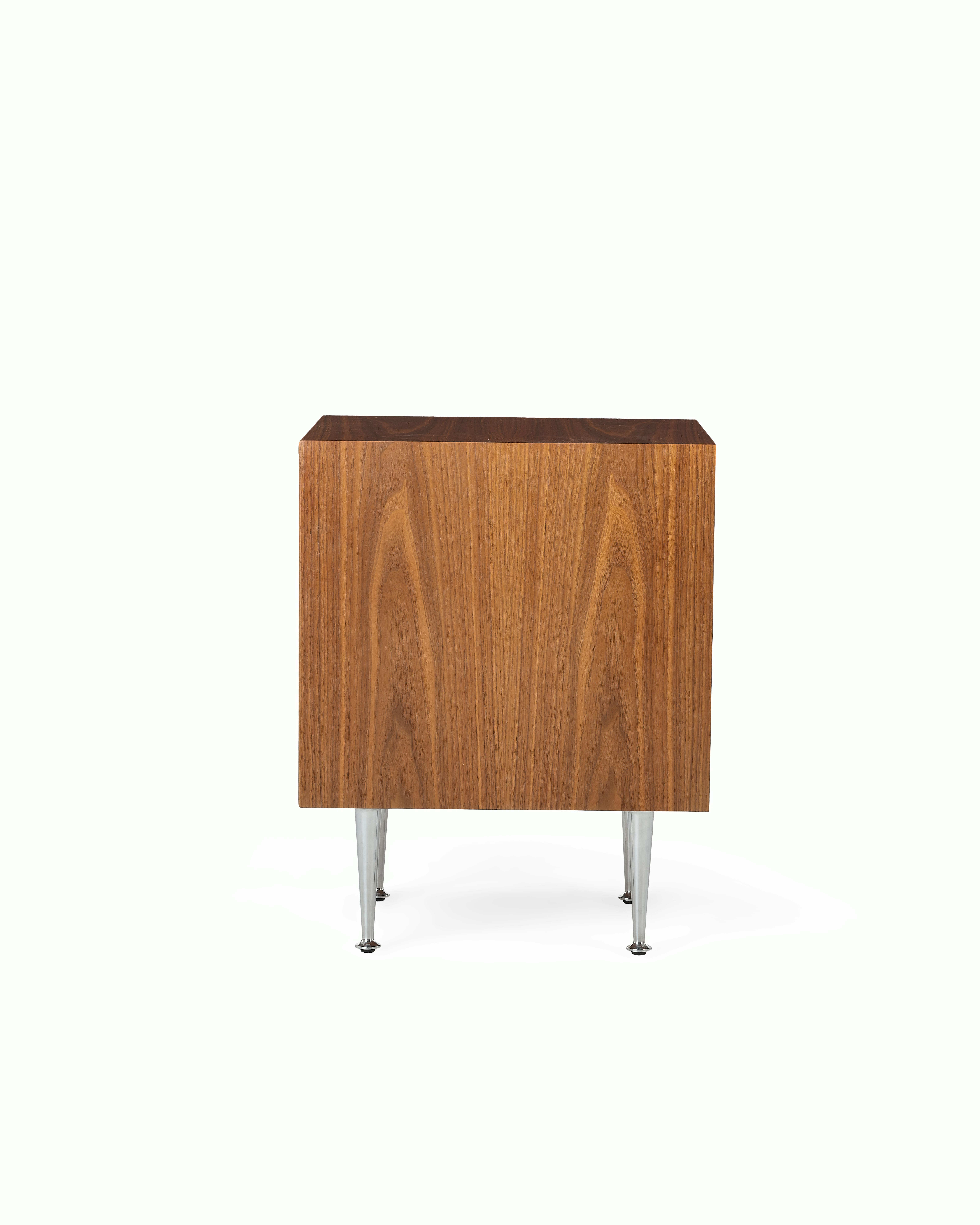 A Nelson Thin Edge Bedside Table in brown white viewed from the side.