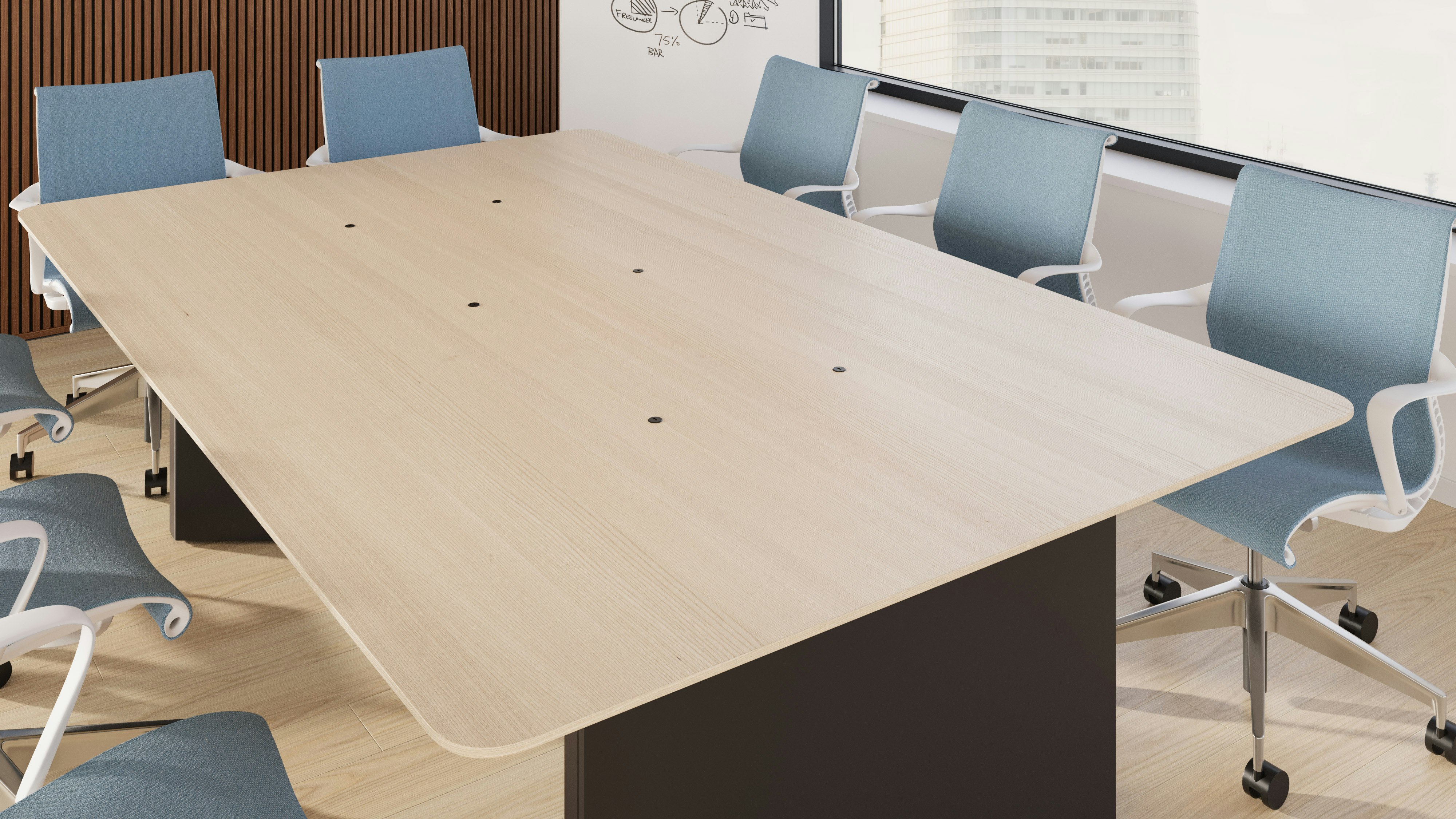 Ello Micro Vine Power in a Headway Conference Table with Setu Chairs.