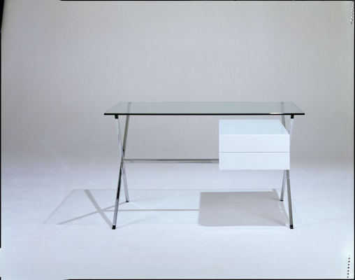 Albini Desk with clear glass top and lacquer pedestal