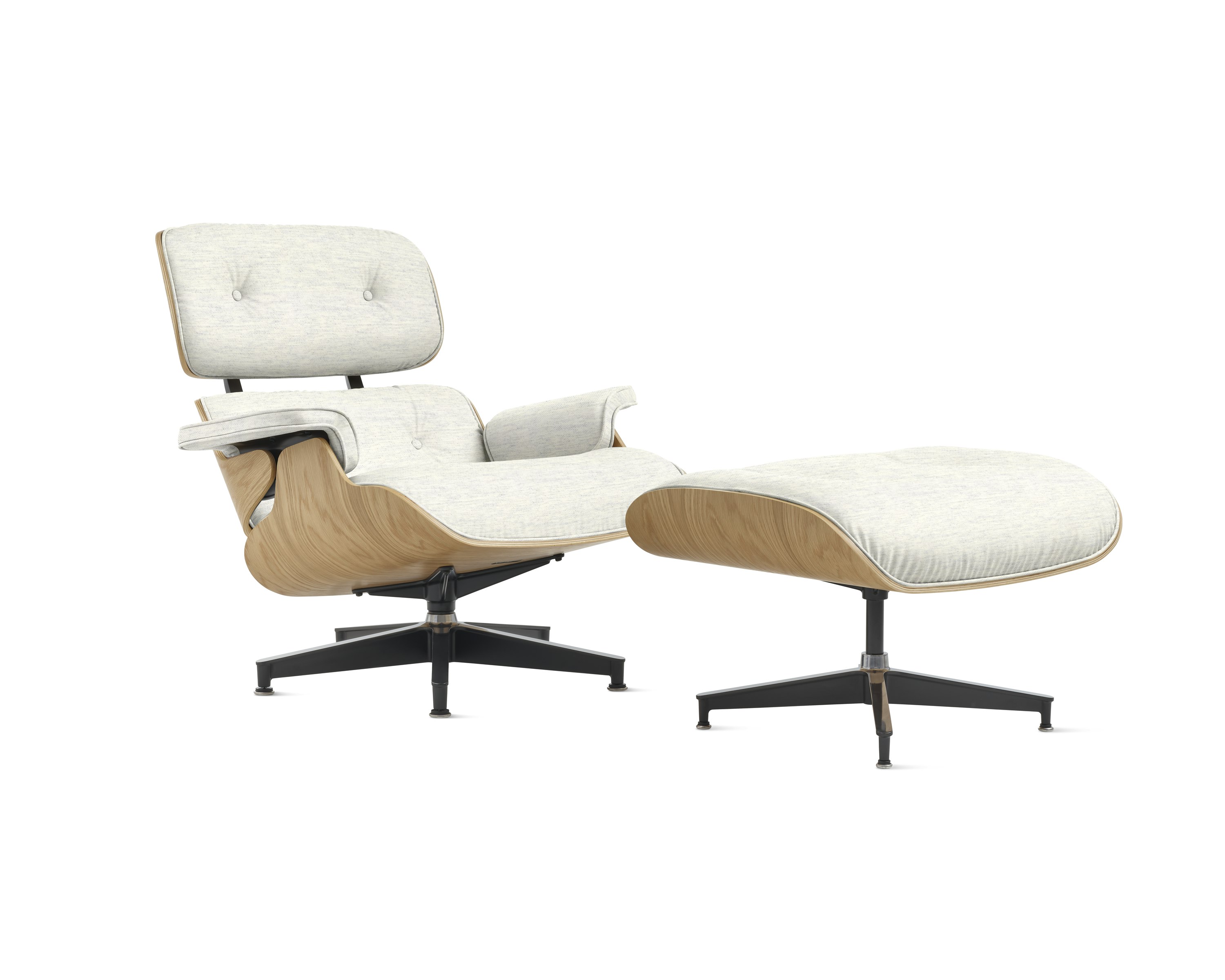 Eames Lounge Chair and Ottoman - Standard or Tall, White Oak, Luce, Brioche