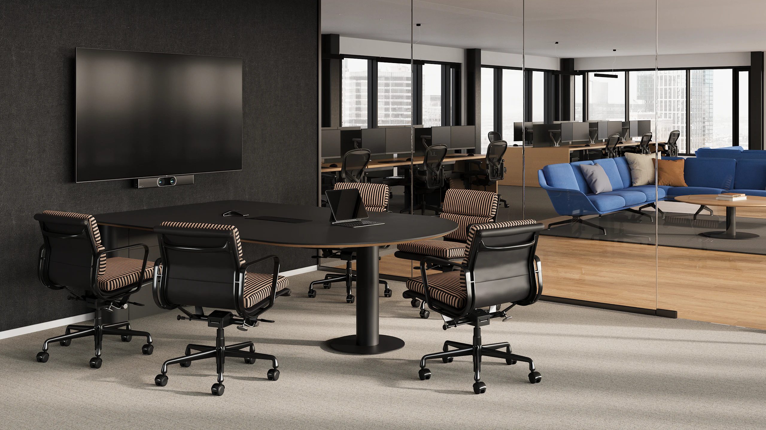 Headway Huddle Table in Enclosed Space with Wall Mounted Monitor and Camera.