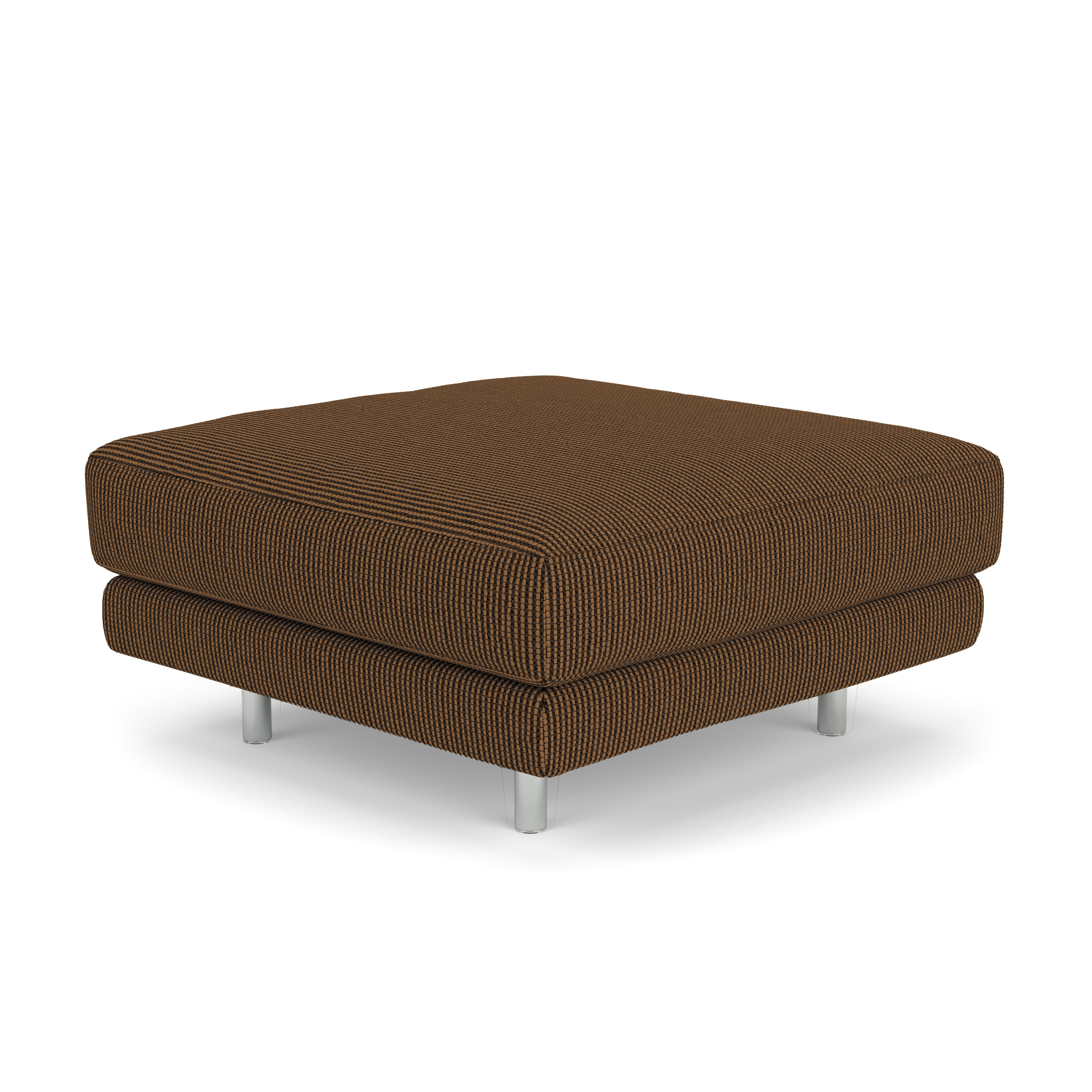 A D'Urso Ottoman in Brunette Polished Chrome viewed from an angle.
